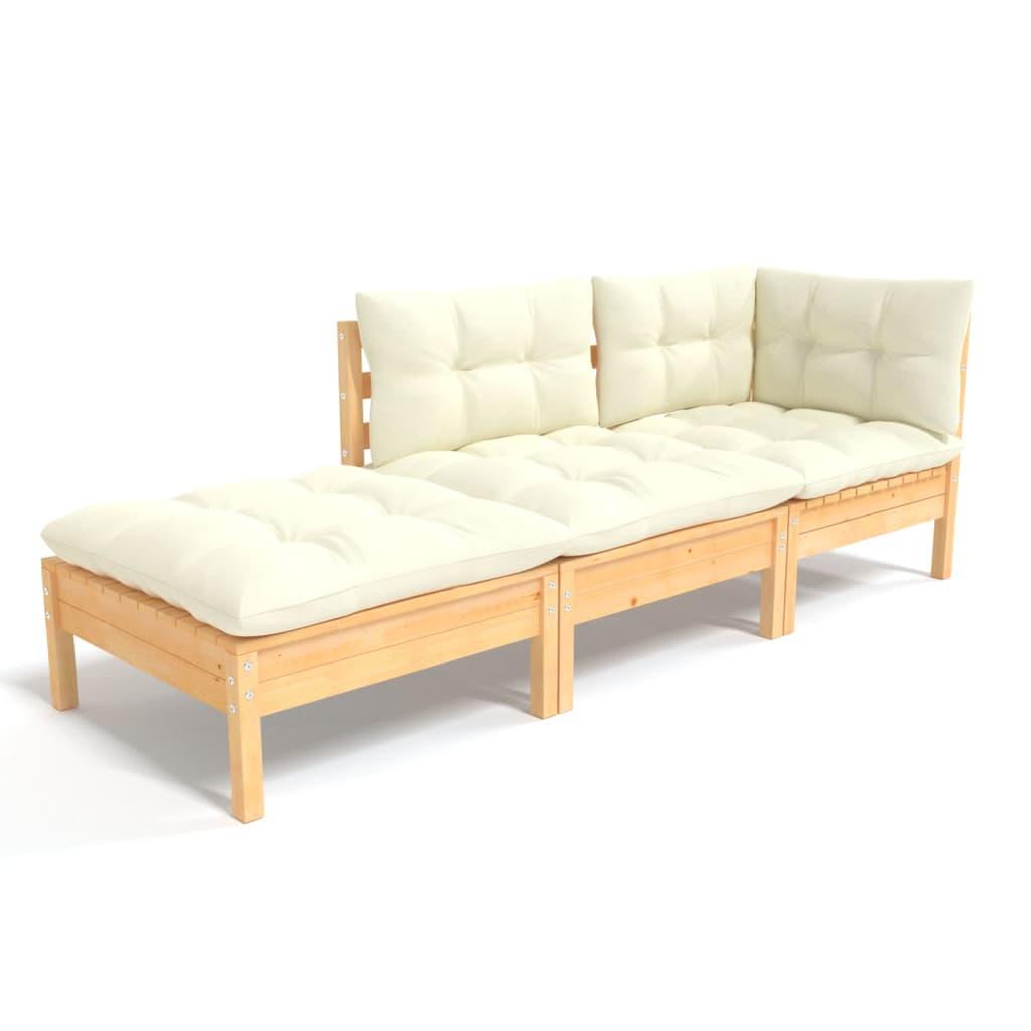 Voir la diapositive 2 : VIDAXL Salon de jardin 3 pcs avec coussins creme Bois de pin massif