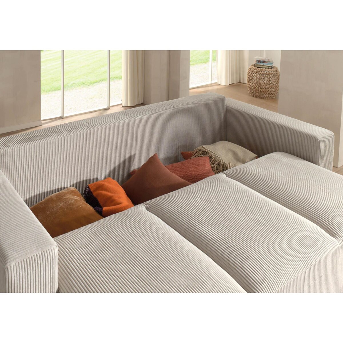 LISA DESIGN Livy - canapé droit convertible - avec coffre - en velours côtelé - 3 places