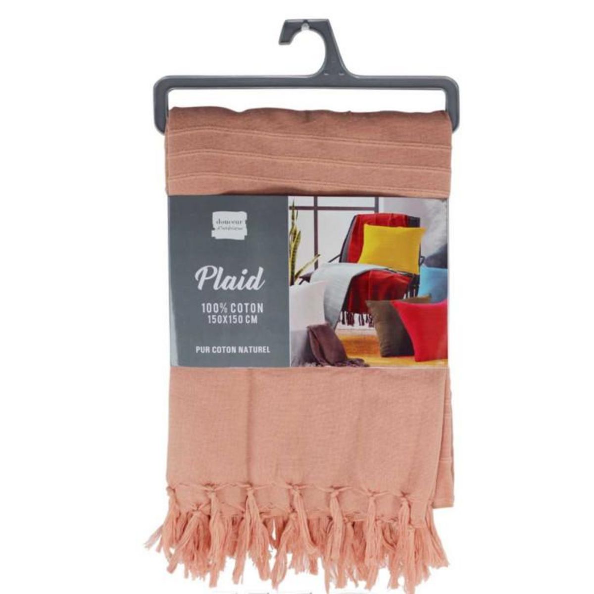 Paris Prix Plaid Uni à Franges  Lilia  150x150cm Pêche