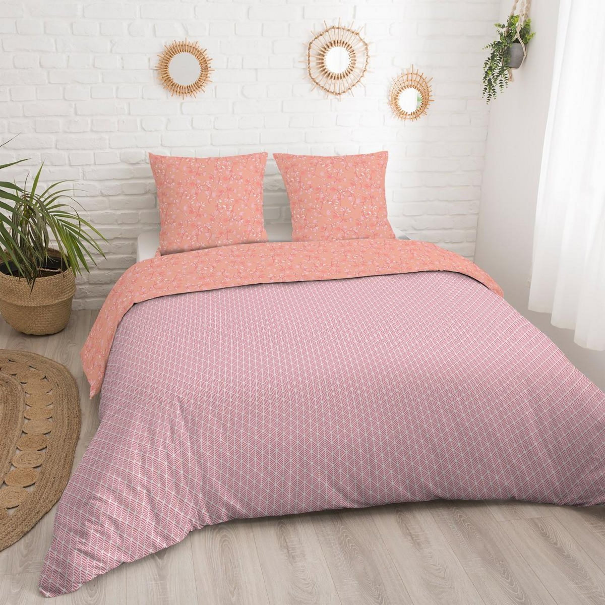 FUTURE HOME Parure de lit 2 personnes fleurie réversible 260x240cm