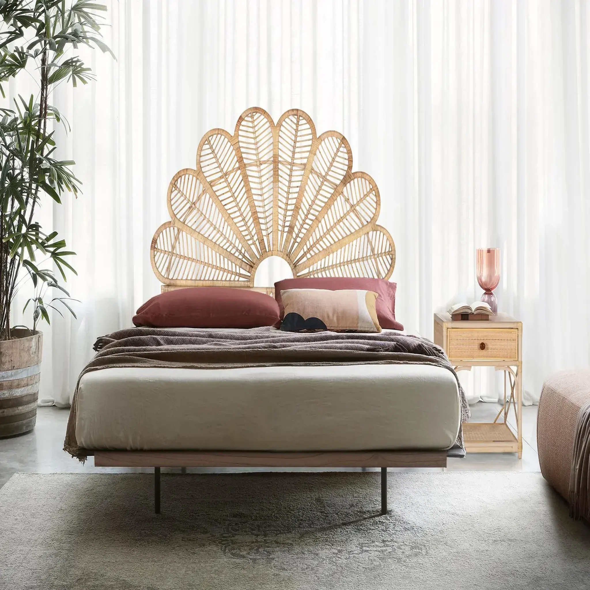 Voir la diapositive 2 : GINER Y COLOMER SL Tête de lit en rotin naturel 180 cm style méditerranéen