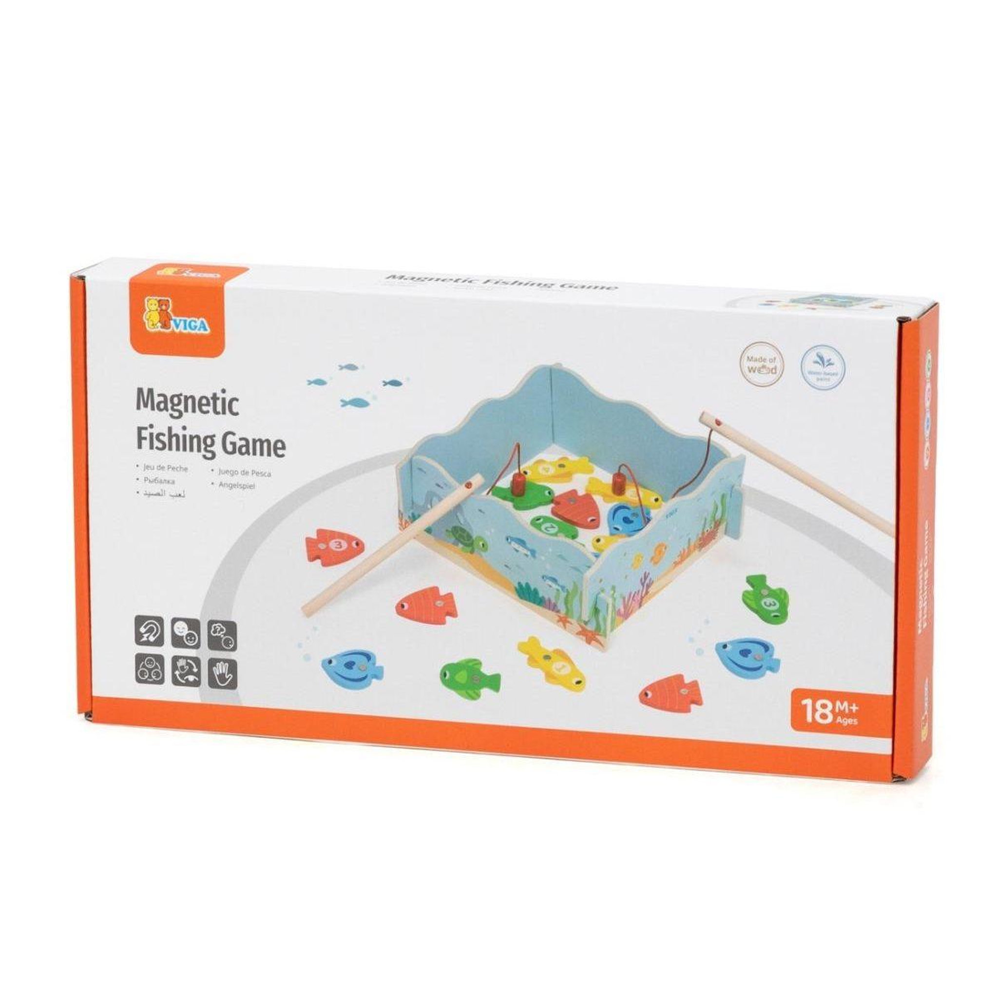 Voir la diapositive 2 : VIGA Jeu de pêche magnétique  44843 - bois, poissons chiffrés
