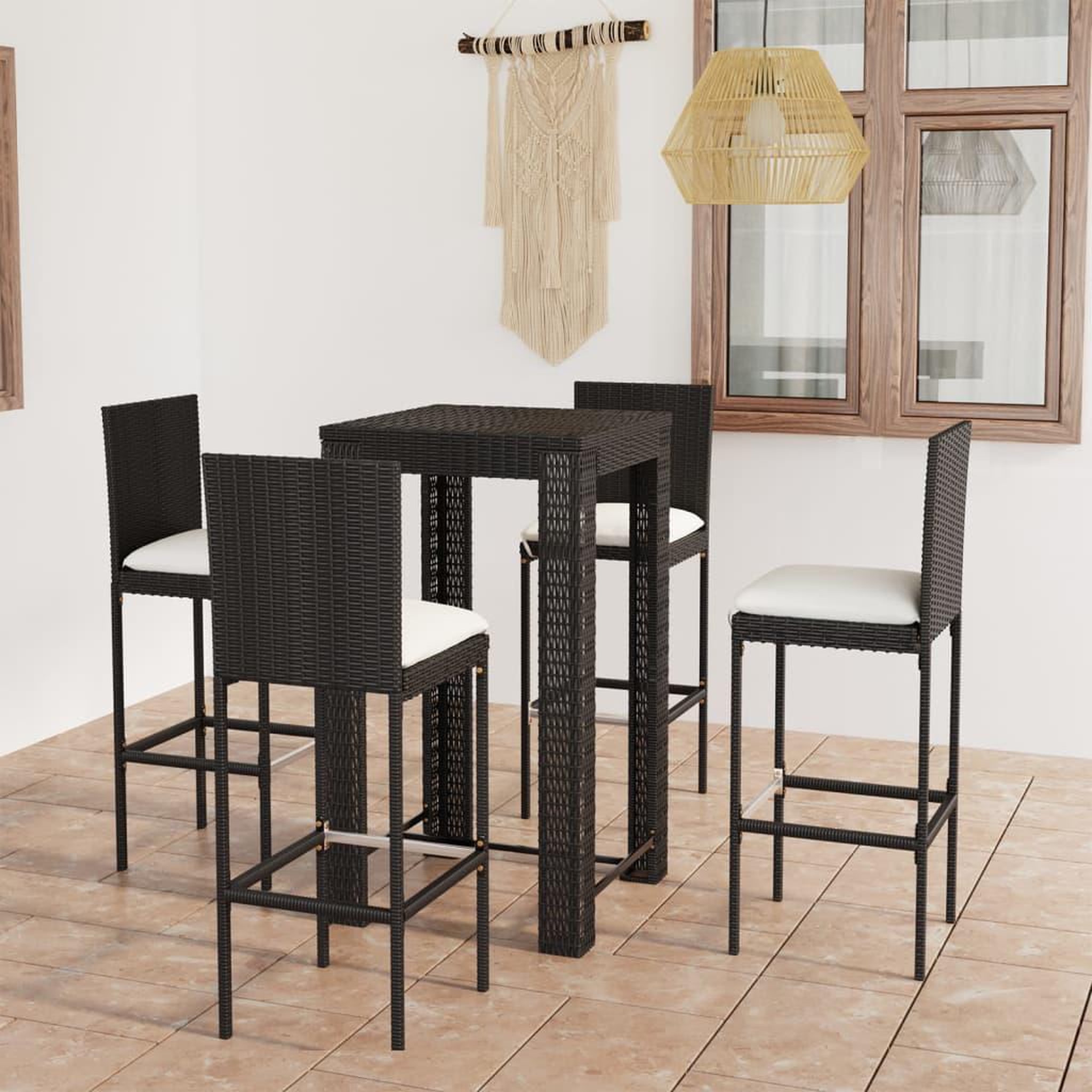 Voir la diapositive 1 : VIDAXL Ensemble de bar d'exterieur 5 pcs coussins Resine tressee Noir