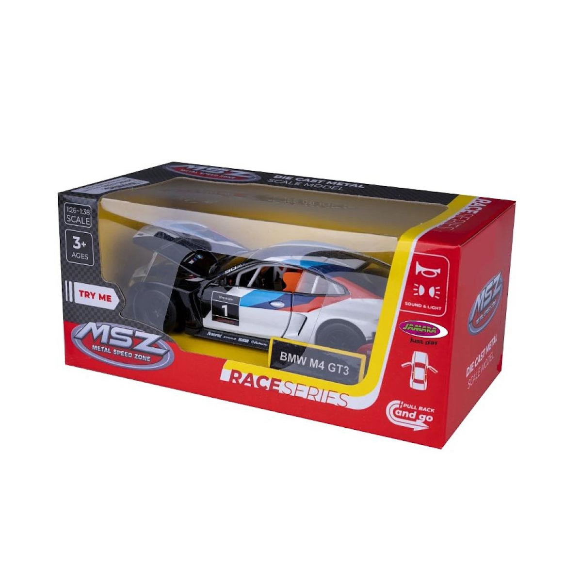 Jamara BMW M4 GT3 miniature 1:32 blanche avec piles