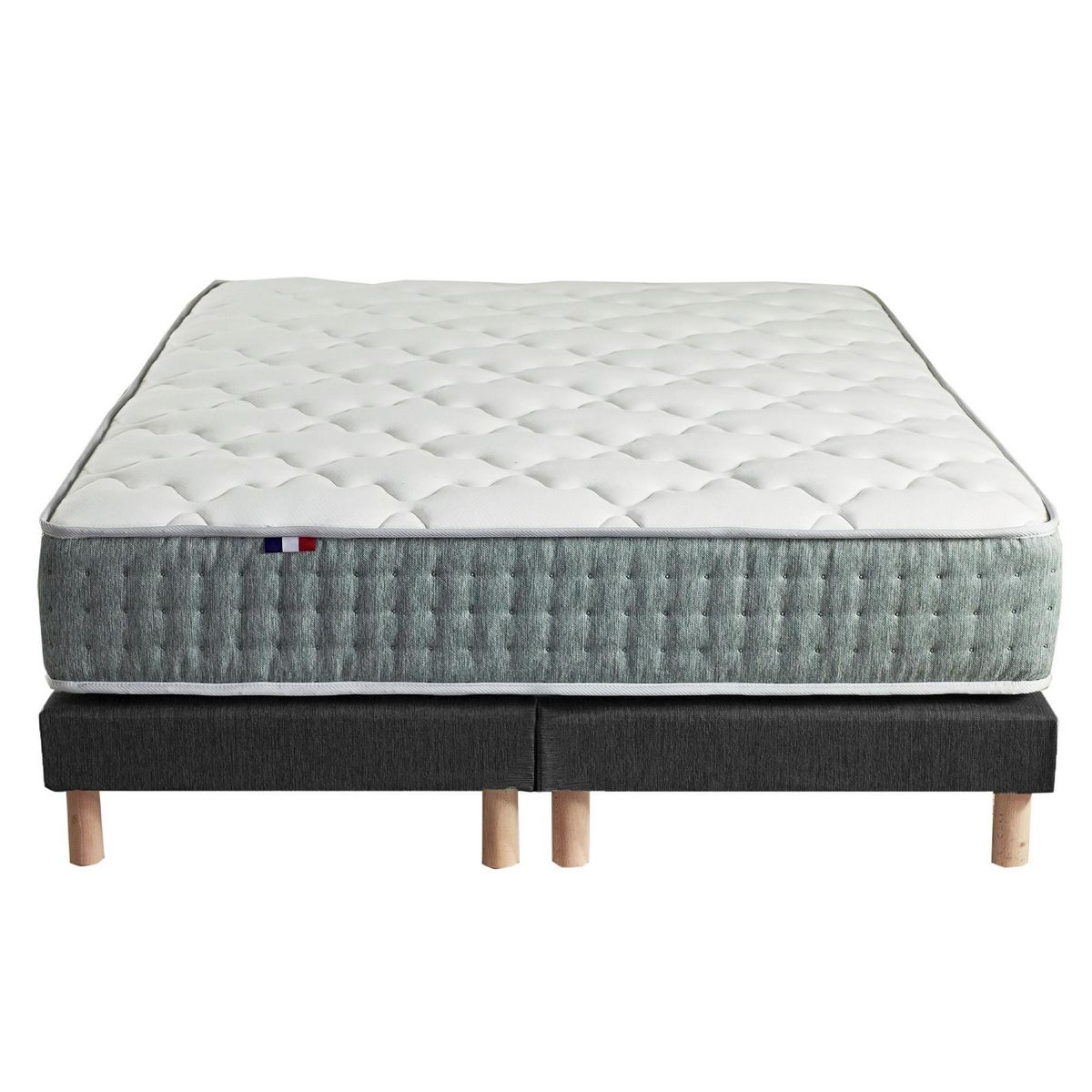 IDLITERIE Ensemble matelas Ressort 7 zones HYGGE + Sommier + couette + oreillers Fabriqué en France