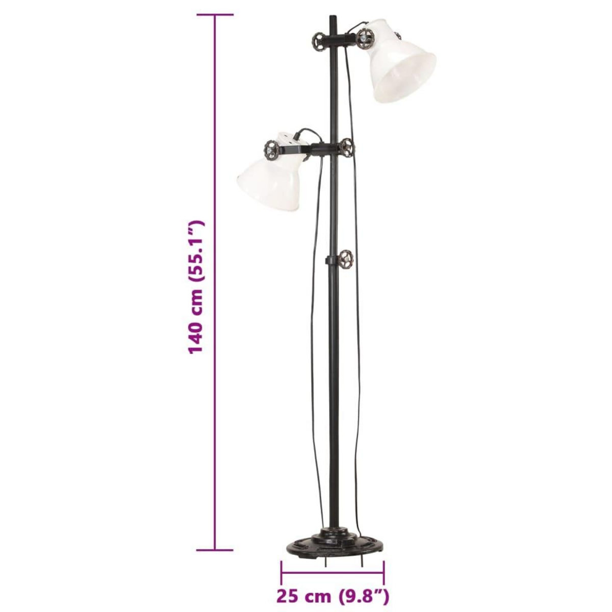 VIDAXL Lampadaire avec 2 abat-jour Blanc E27 Fonte