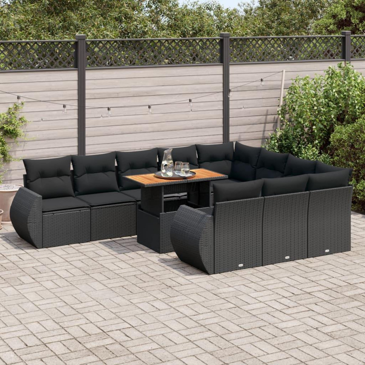 VIDAXL Salon de jardin 11 pcs avec coussins noir resine tressee