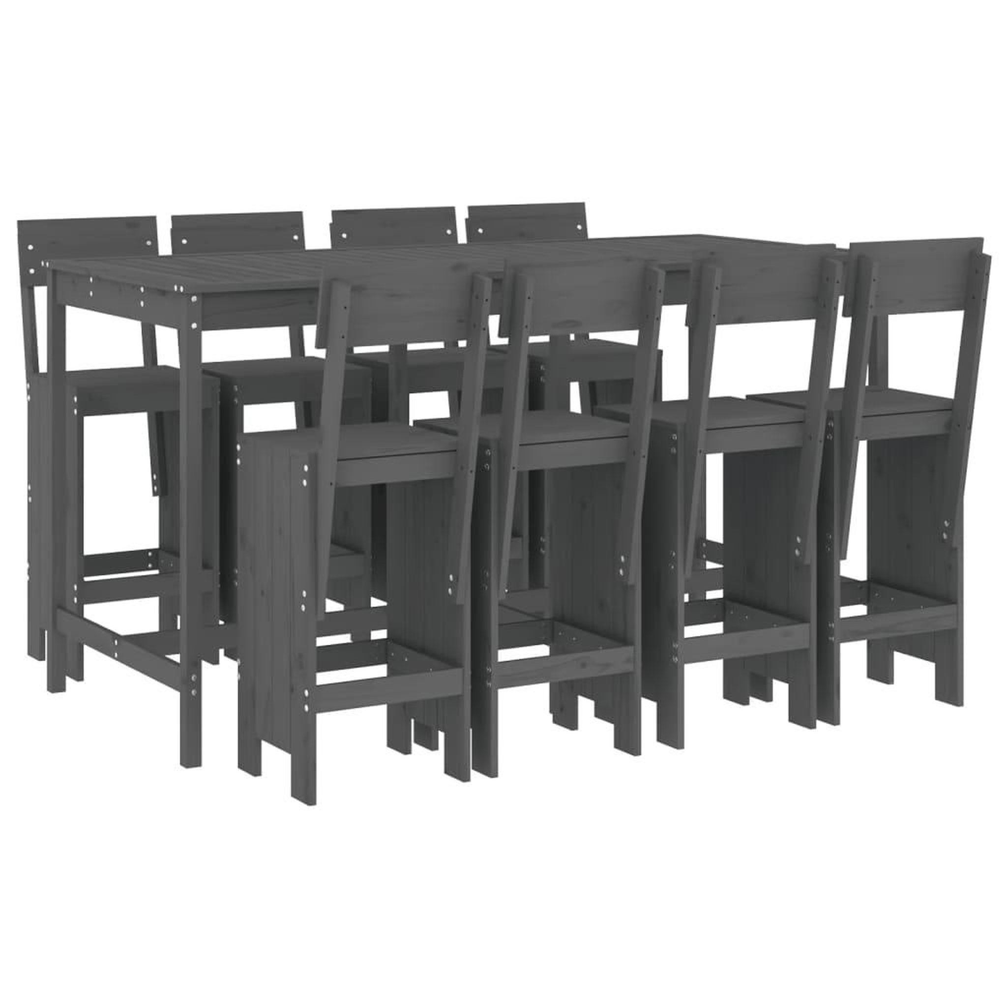 Voir la diapositive 2 : VIDAXL Ensemble de bar de jardin 9 pcs gris bois de pin massif