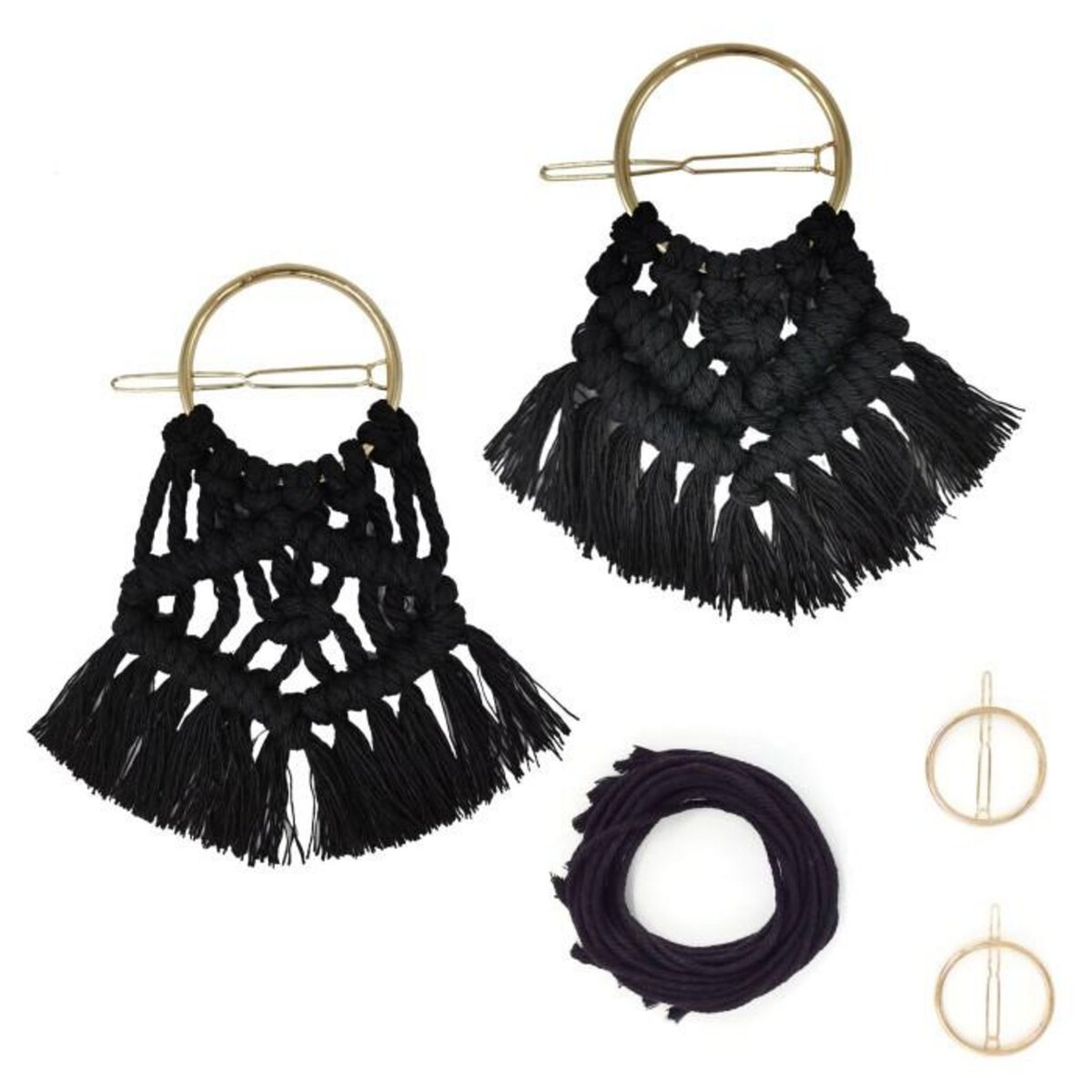 Paris Prix Kit pour 2 Barrettes Cheveux  Macramé  20cm Noir