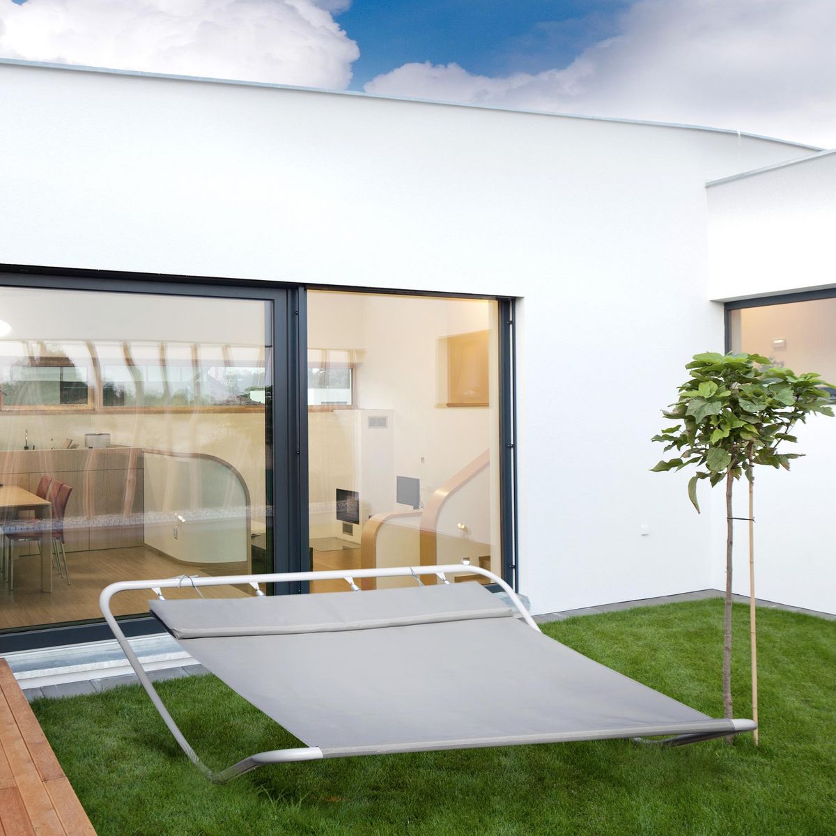 HOMCOM Bain de soleil transat de jardin bascule 2 personnes hamac 2,12 x 1,75 x 0,6 m gris