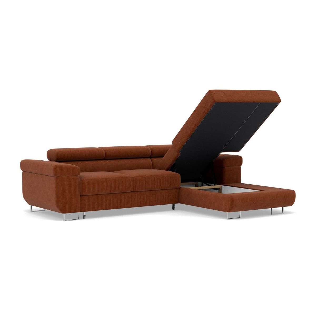 BEST MOBILIER Pablo - canapé d'angle droit - 6 places - convertible avec coffre et têtières réglables - en velours côtelé