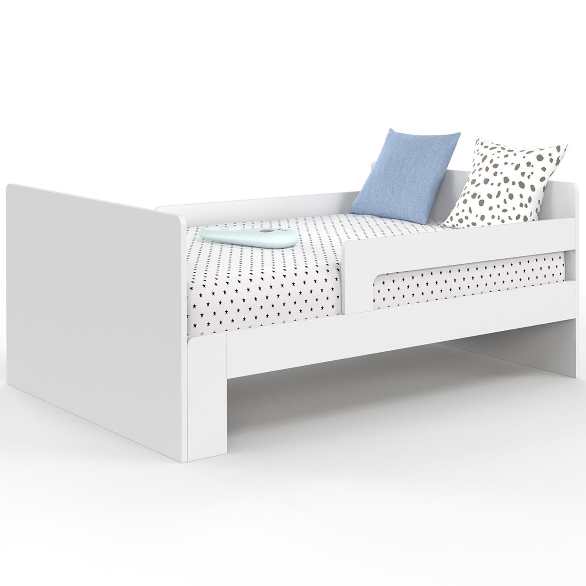ID MARKET Lit simple évolutif GASPARD 90 x 140/190 cm avec sommier et barrières bois blanc