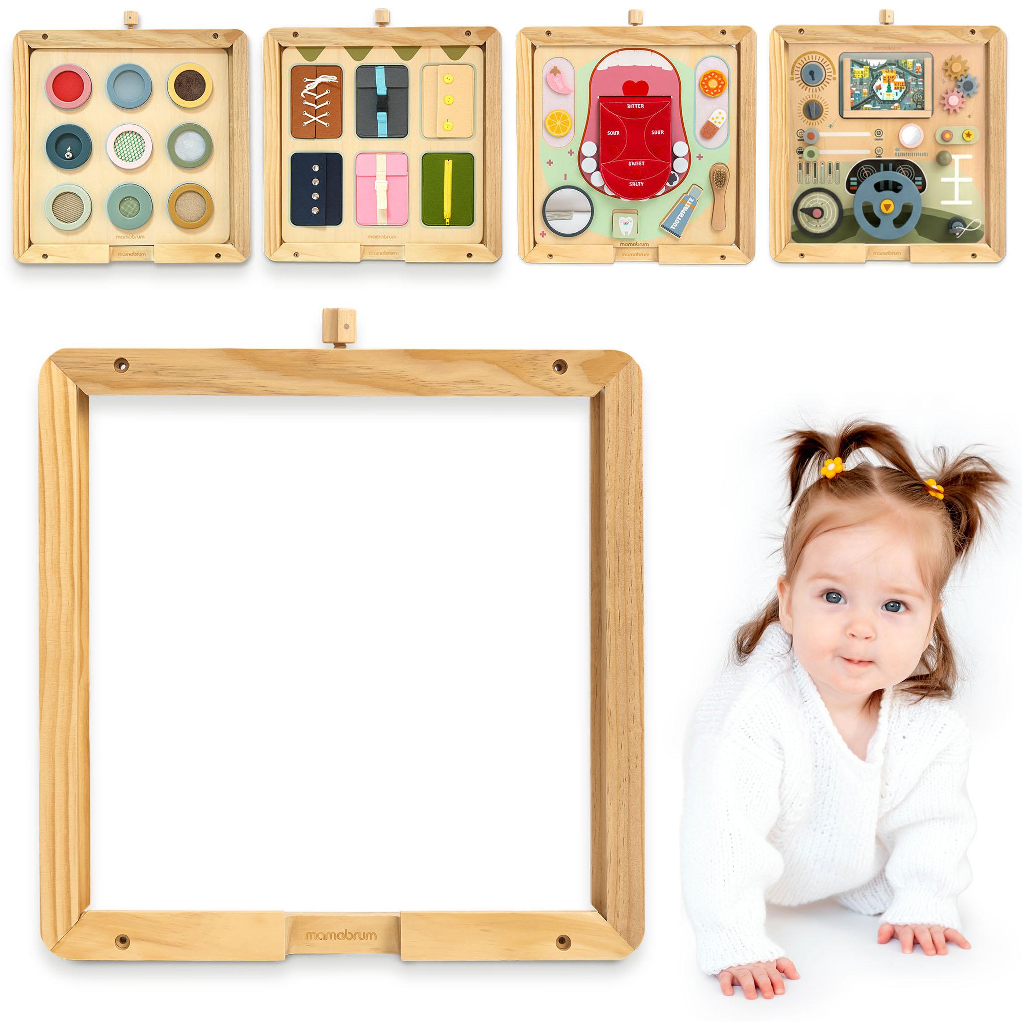 MAMABRUM Cadre Mural Bois Mamabrum Fixation Tableau Educatif 52x55 cm Pin Naturel 18M+