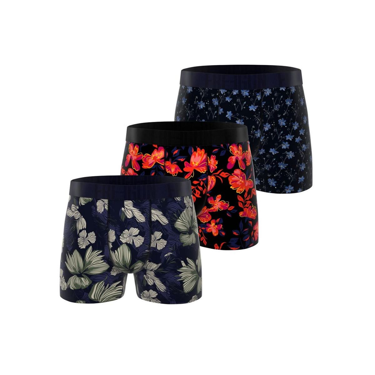 FREEGUN Lot de 3 boxers homme Flowers