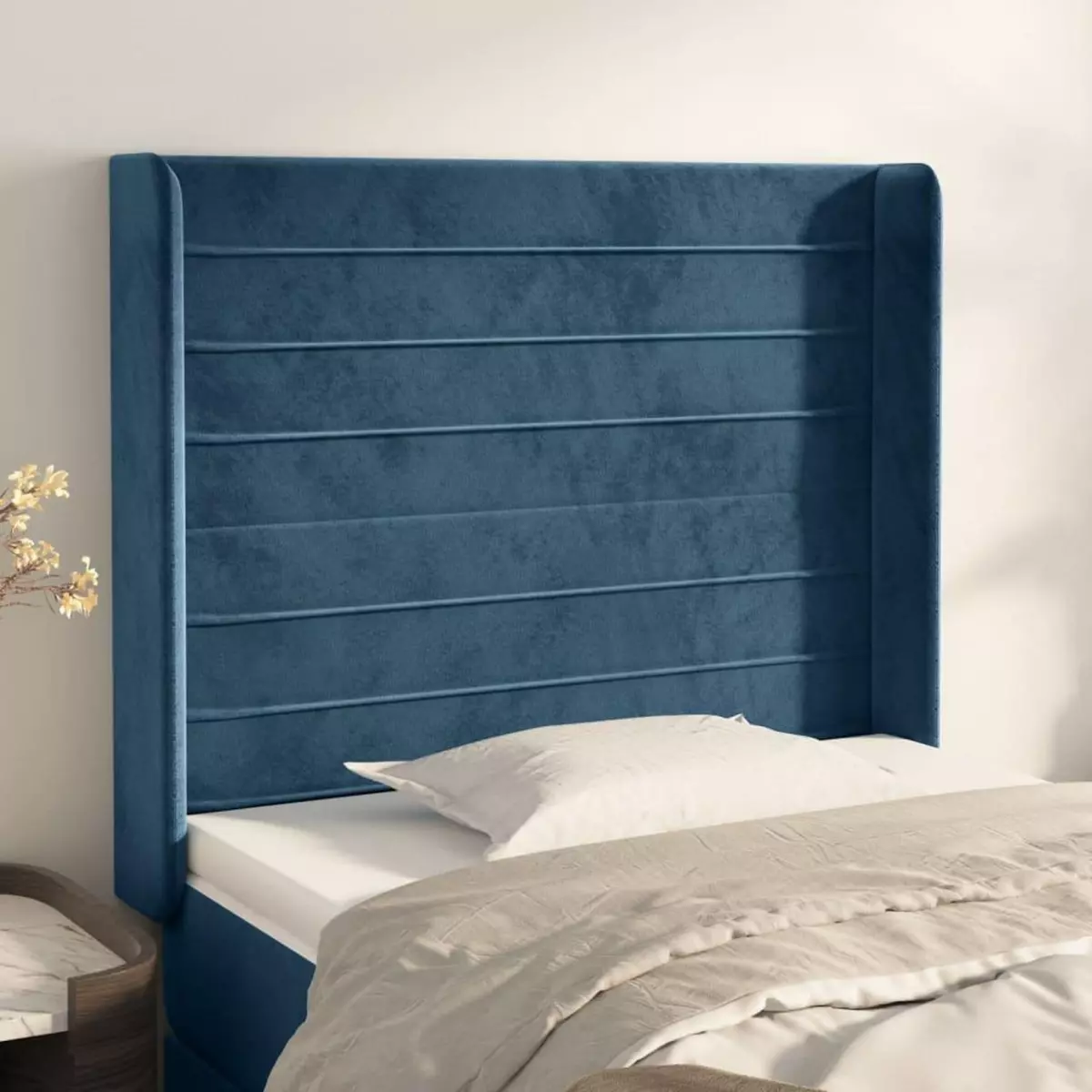 VIDAXL Tete de lit avec oreilles Bleu fonce 103x16x118/128 cm Velours