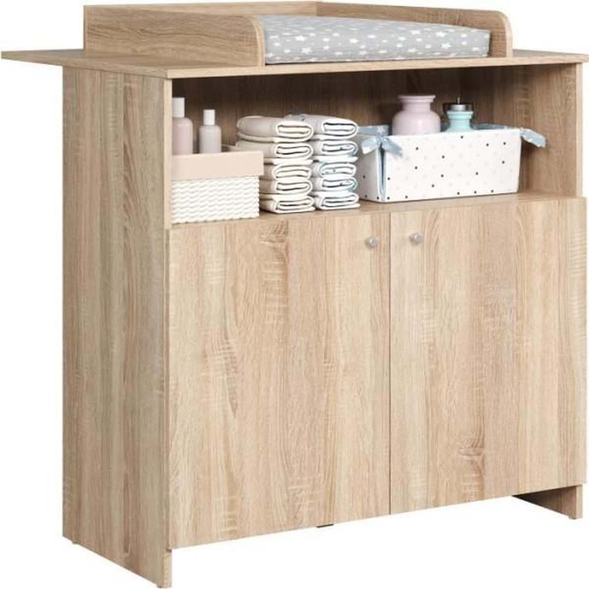 Voir la diapositive 5 : Trendteam Chambre bébé duo NIKO - Lit 70x140 cm + Commode a langer 2 portes - Décor chene naturel - TRENDTEAM