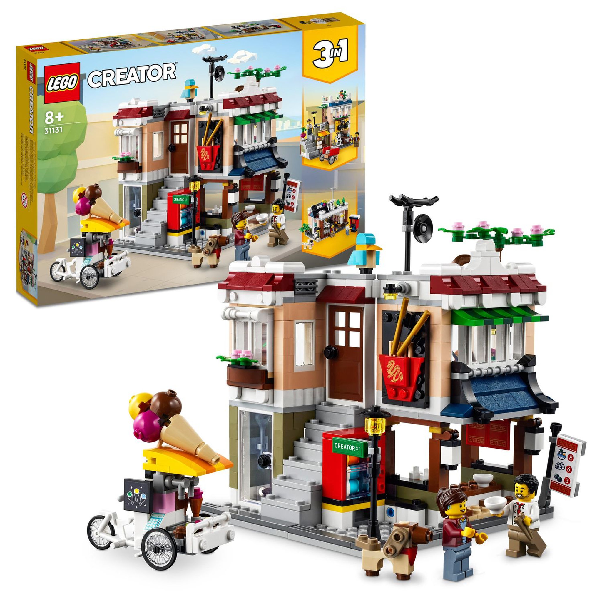Voir la diapositive 2 : LEGO Creator 31131 3-en-1 Le Magasin de Nouille du Centre-Ville, Jouet Transformable en Magasin de Cycles, en Kiosque à Journaux ou en Salle d&rsquo;Arcade