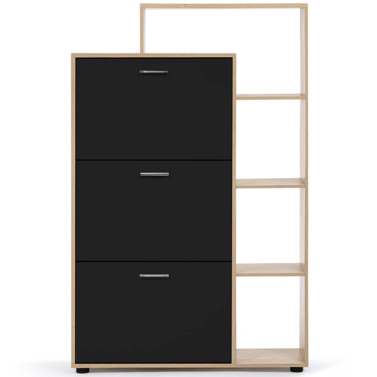 ID MARKET Meuble à chaussures 18 paires KLARK imitation hêtre 3 portes noires avec étagère