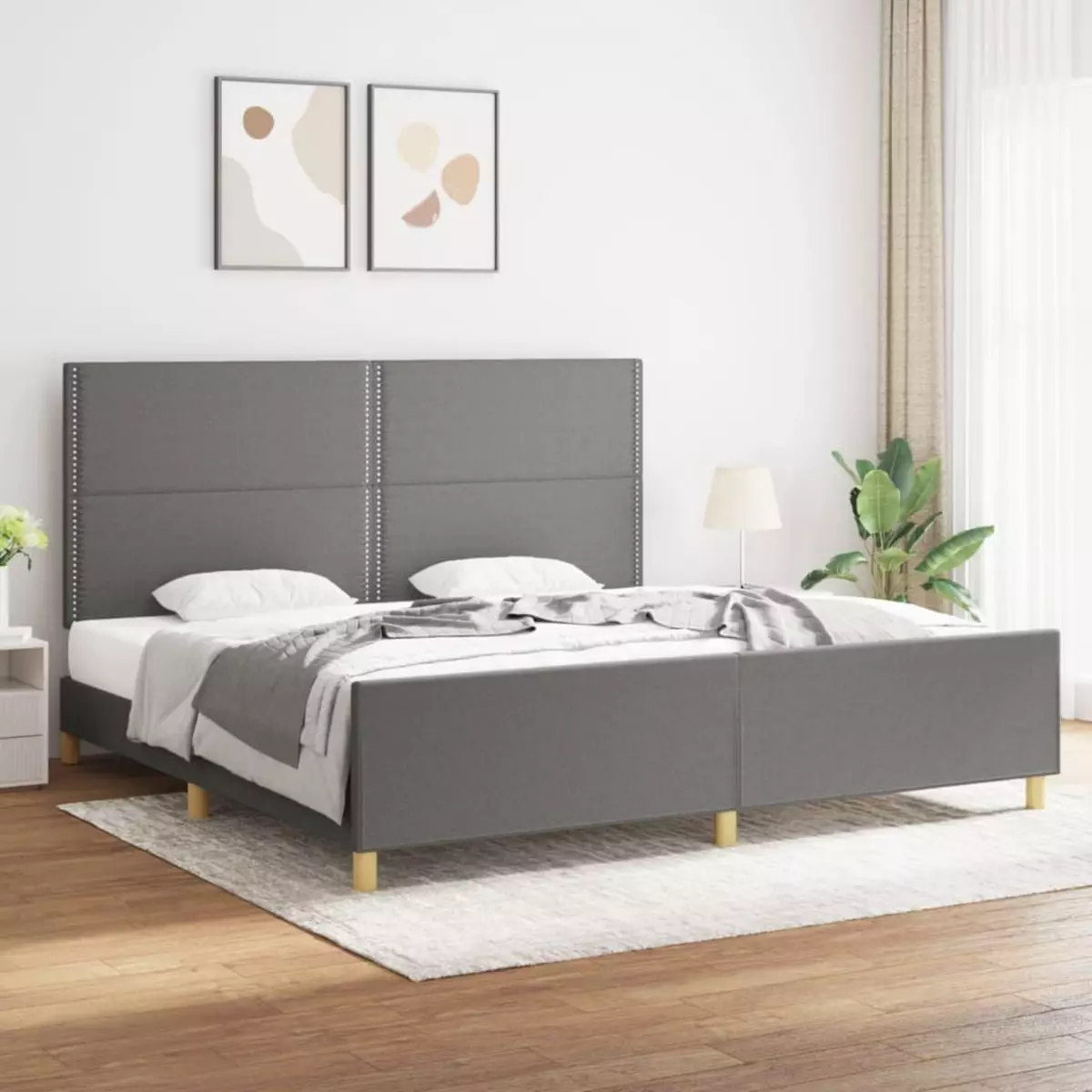 VIDAXL Cadre de lit avec tete de lit Gris fonce 200x200 cm Tissu
