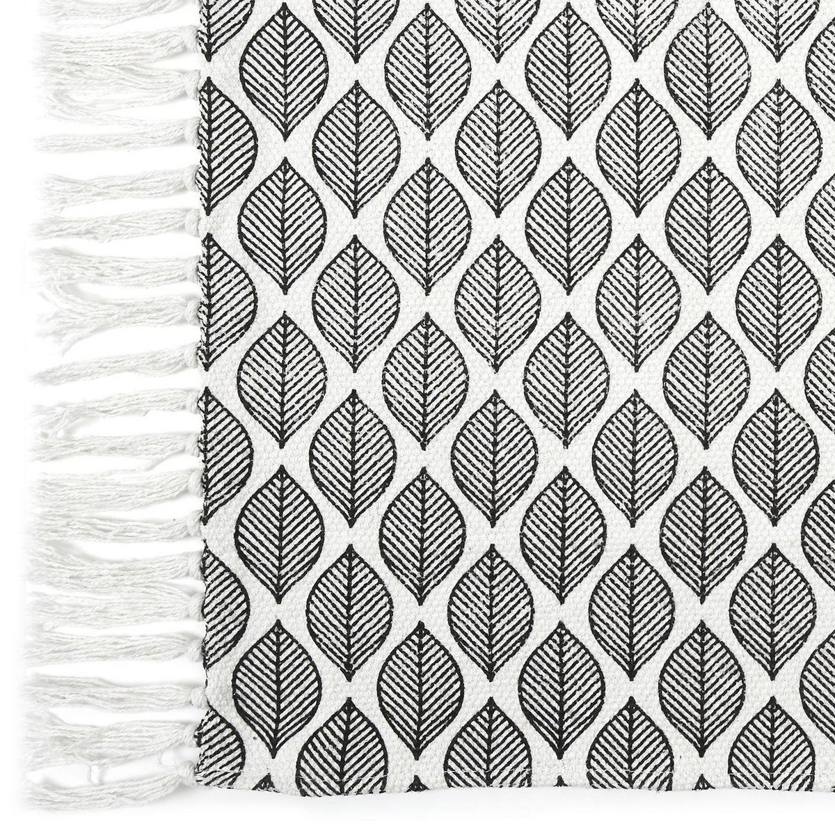 The Home Deco Factory Tapis à frange modèle Zeste - Noir et Blanc - 50 x 80 cm