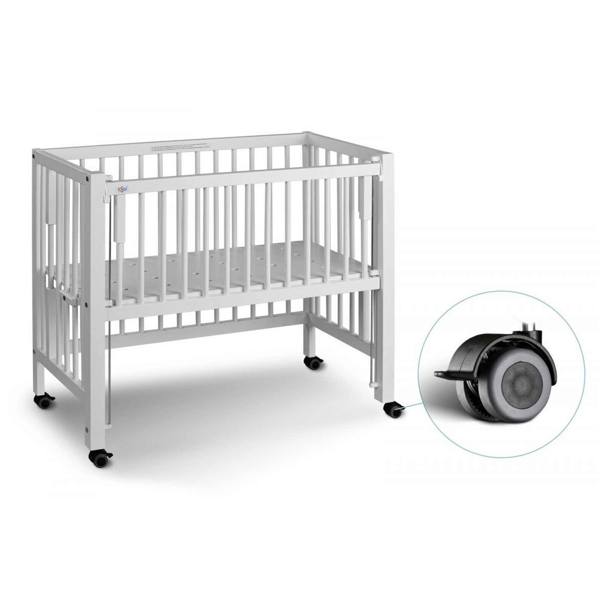 Voir la diapositive 4 : TISSI Lit bébé à barreaux cododo Maxi Boxspring en hêtre massif blanc 50x90 cm
