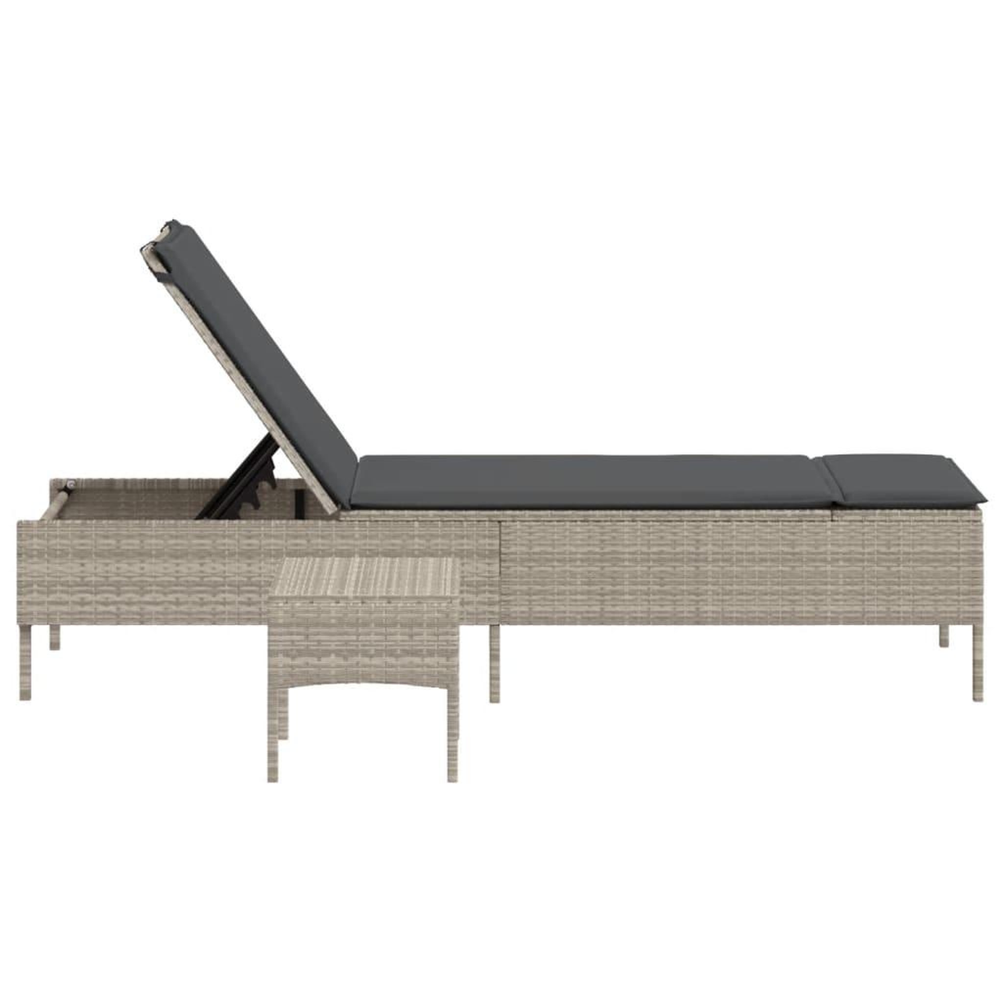 Voir la diapositive 5 : VIDAXL Chaise longue avec table et coussin gris clair resine tressee