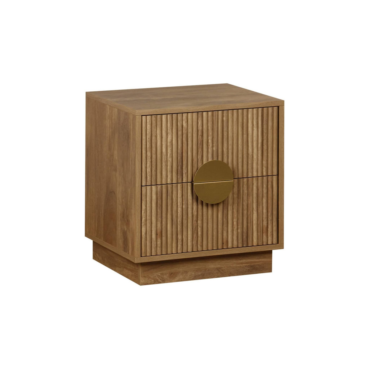 SWEEEK Table de chevet 2 tiroirs décor bois de manguier rainuré. poignées en métal doré. L42 x P38 x H50cm