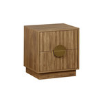 SWEEEK Table de chevet 2 tiroirs décor bois de manguier rainuré. poignées en métal doré. L42 x P38 x H50cm