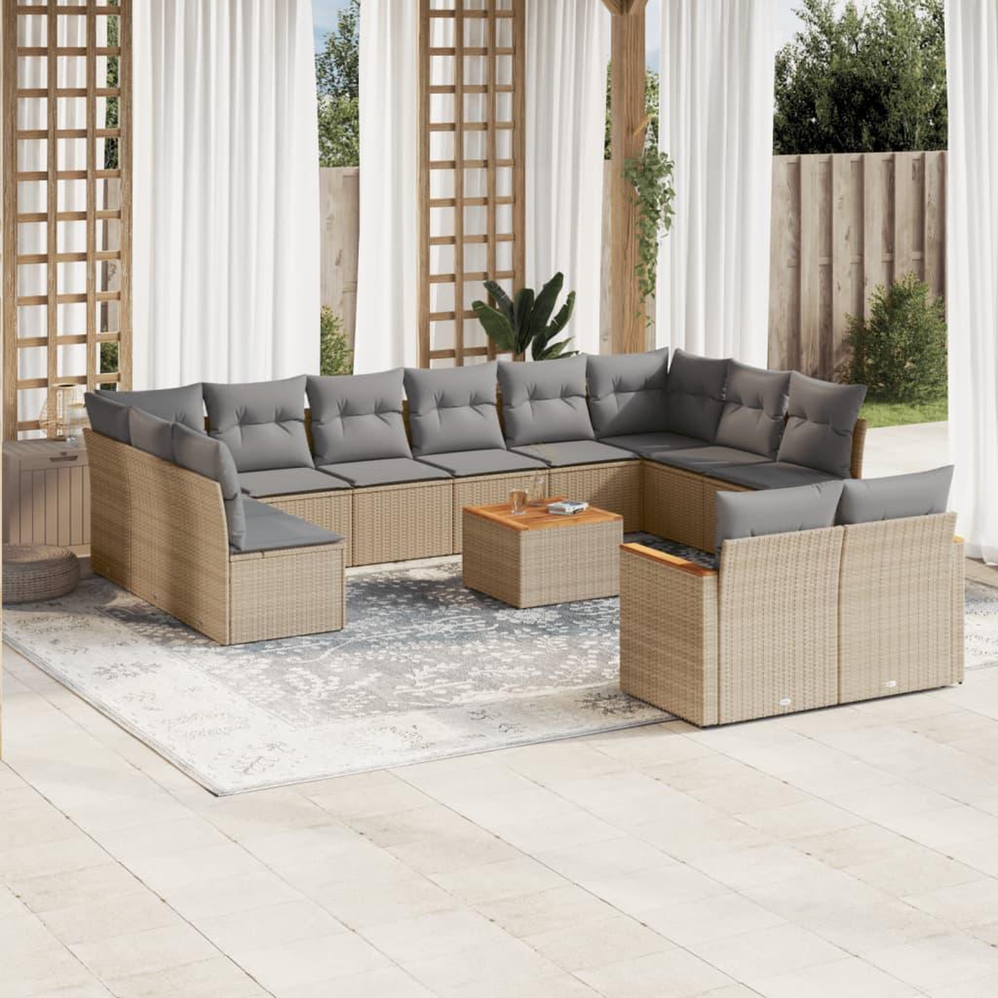VIDAXL Salon de jardin avec coussins 13 pcs beige resine tressee