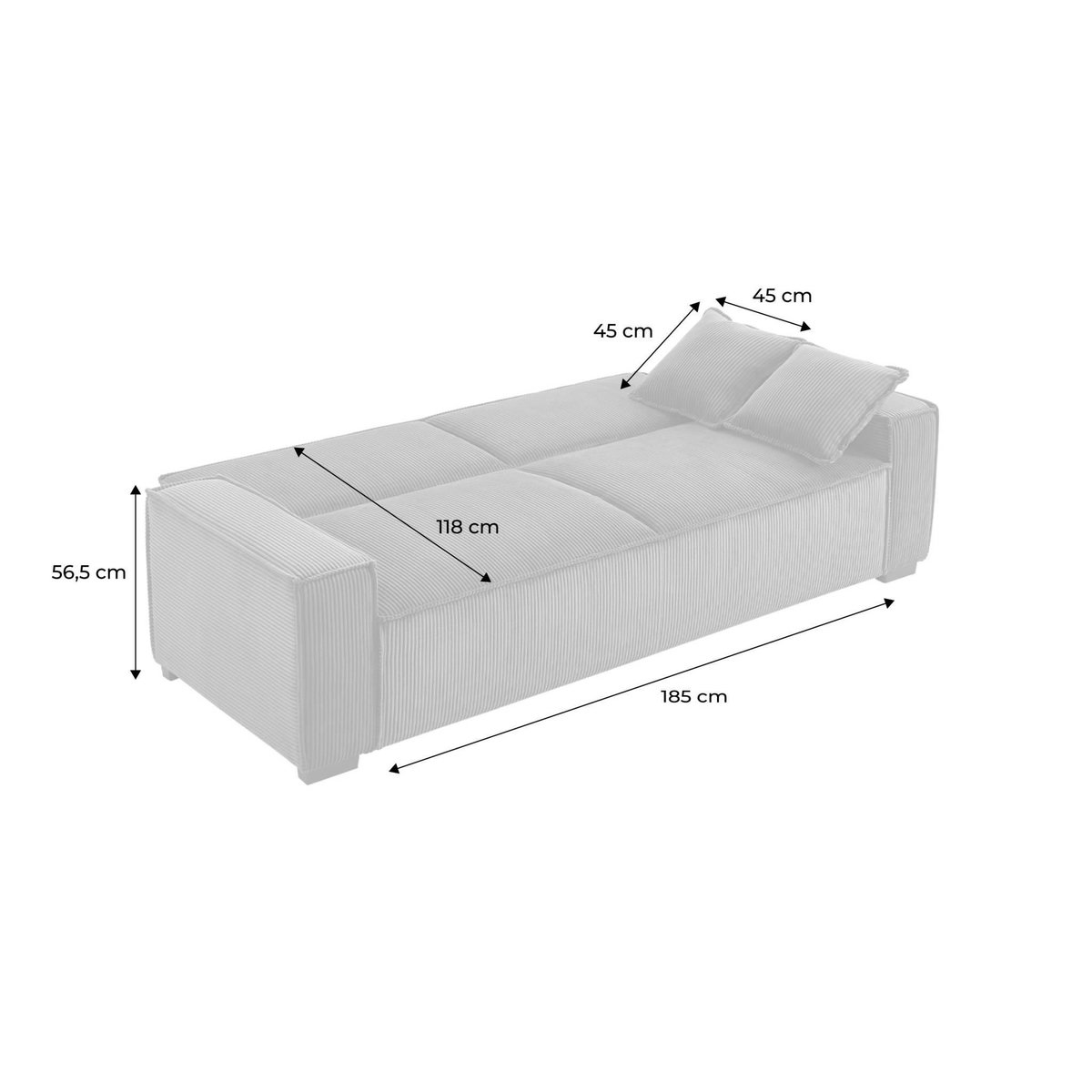 SWEEEK Canapé convertible 3 places blanc crème velours côtelé L 231 x P 96.5 x H 80cm