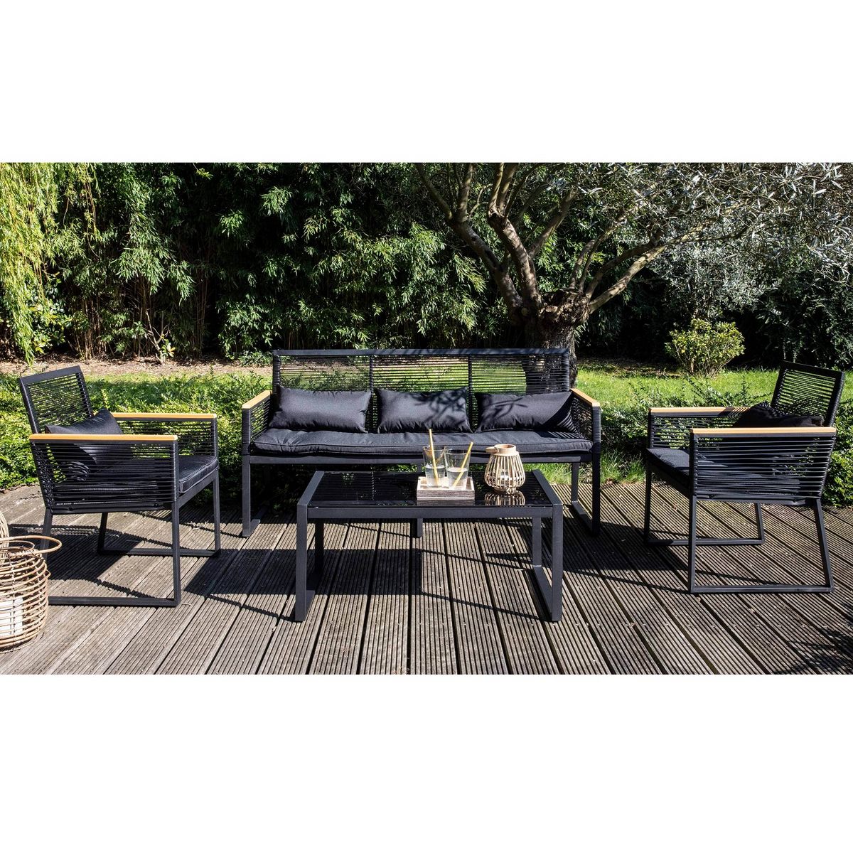 Oviala Salon bas de jardin en acier 5 personnes AGDE