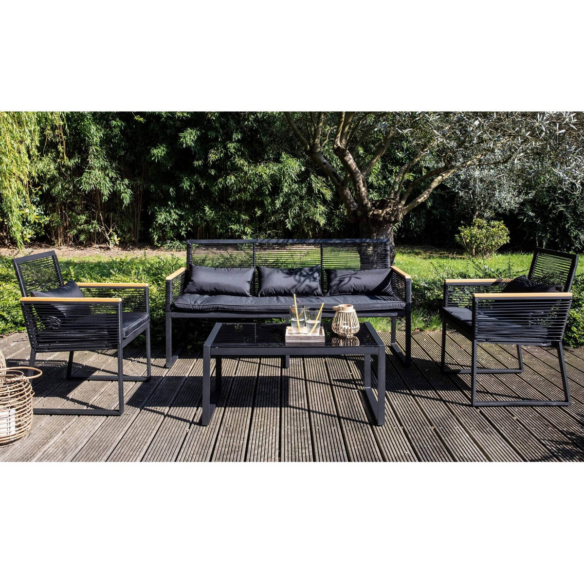 Oviala Salon bas de jardin en acier 5 personnes AGDE