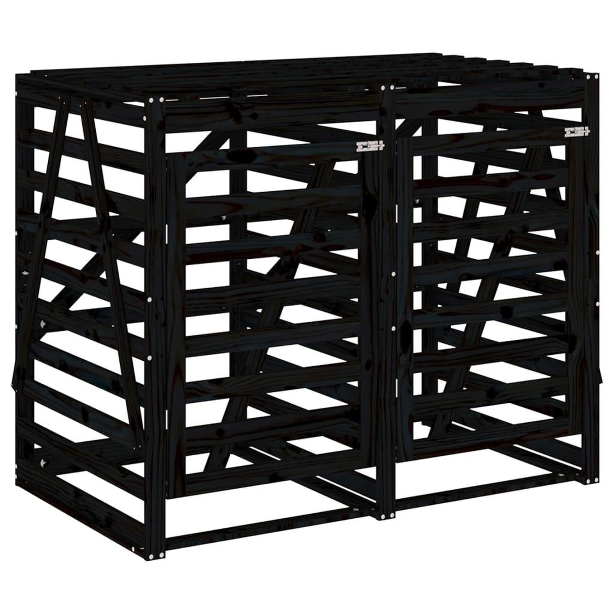 Voir la diapositive 5 : VIDAXL Abri pour poubelle double sur roulettes noir bois massif de pin