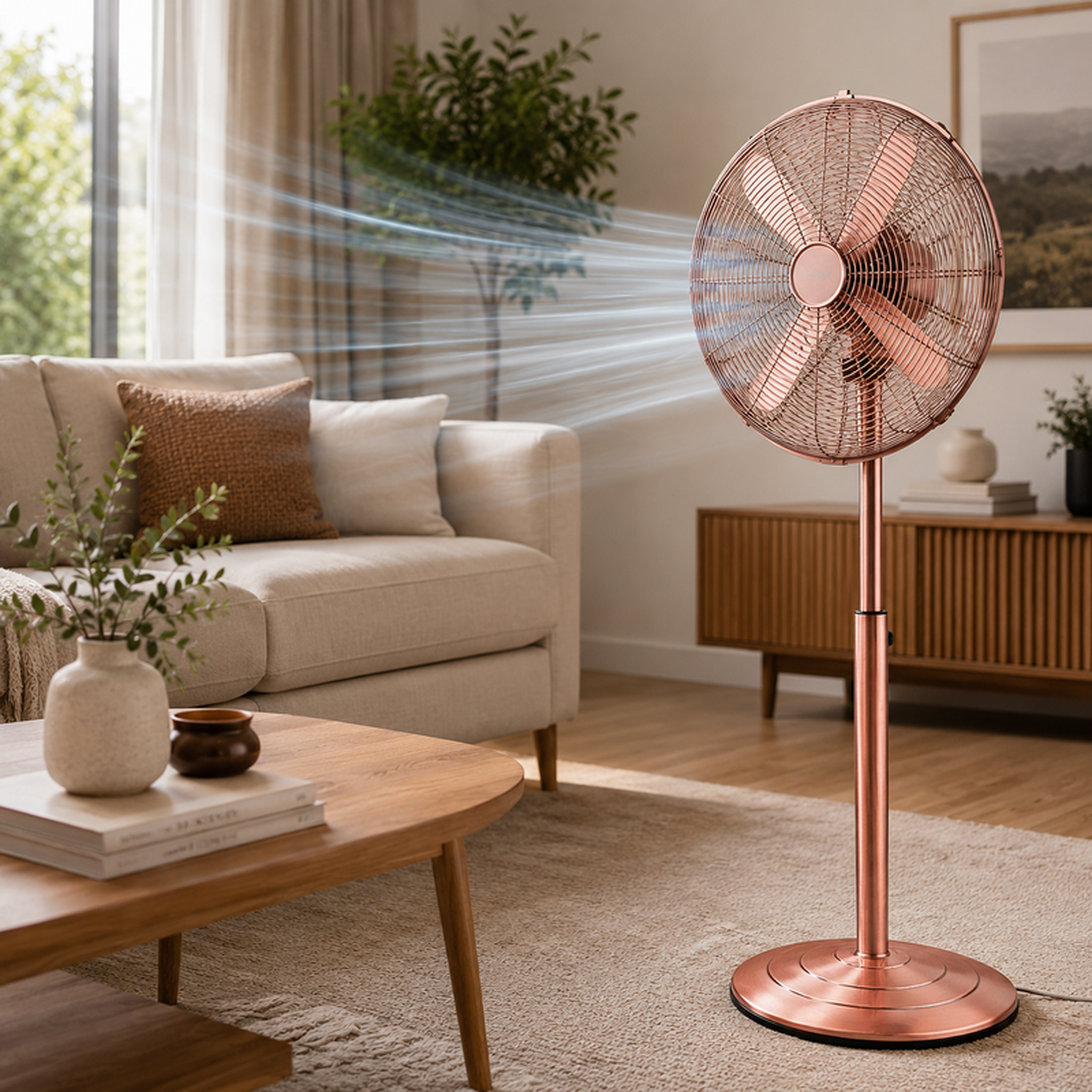 Voir la diapositive 3 : Ventilateur sur base vintage en métal 40 cm – bronze