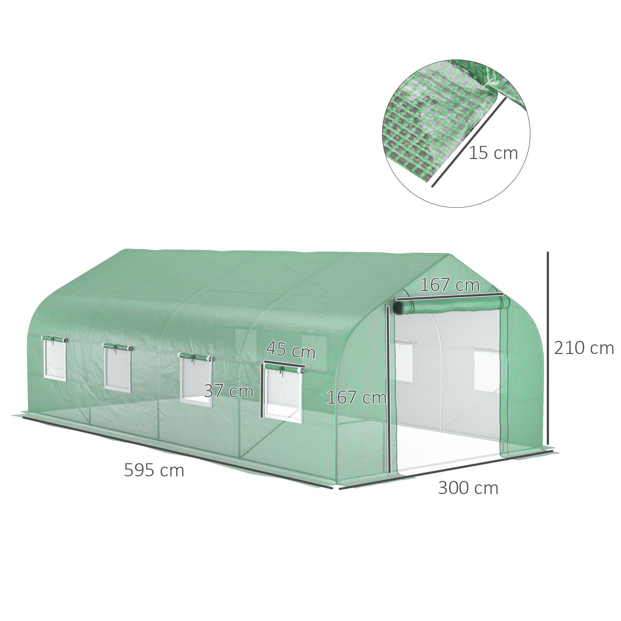 Voir la diapositive 3 : OUTSUNNY Serre tunnel grande taille 17,85 m² châssis tubulaire acier galvanisé renforcé 2,4 cm 8 fenêtres 1 porte vert