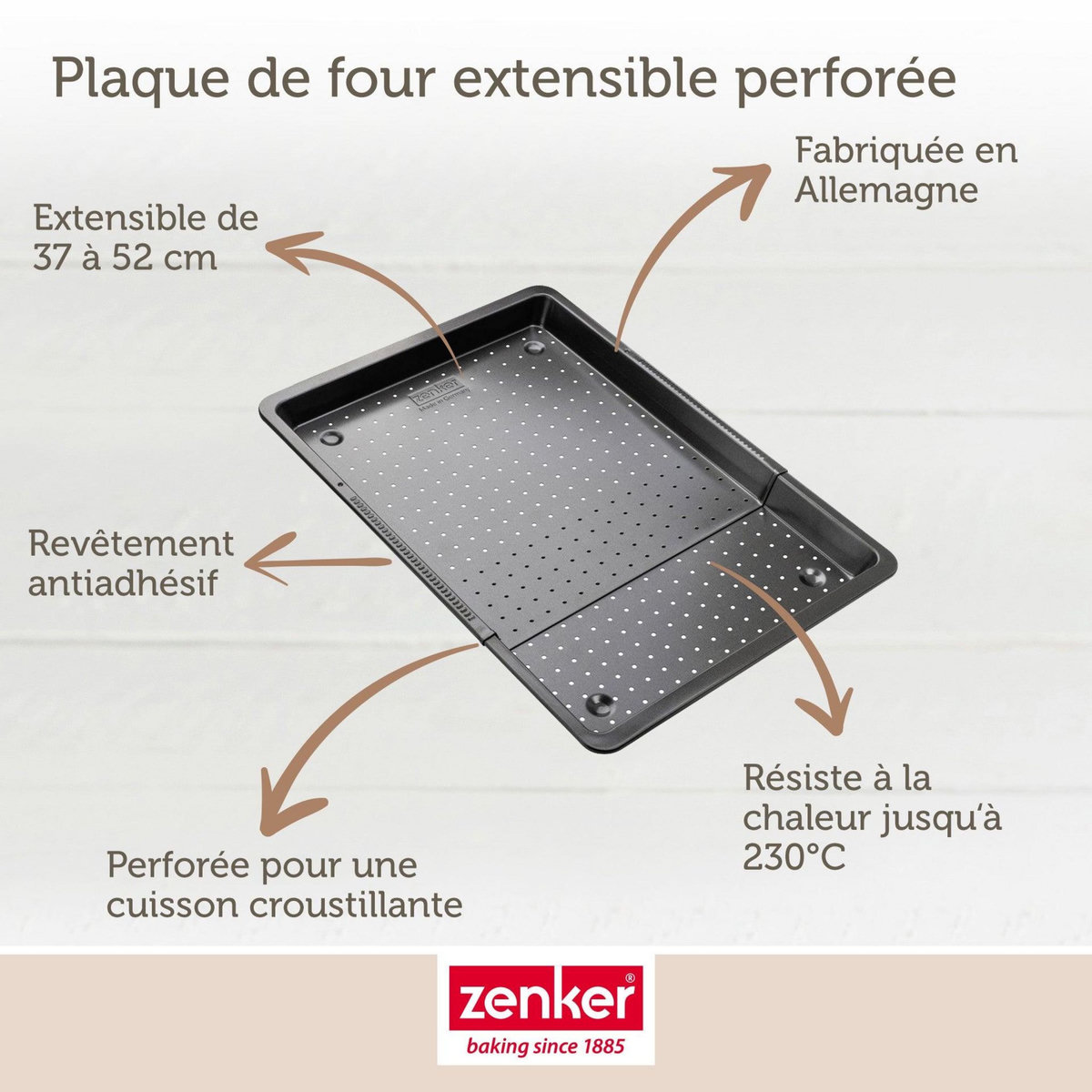 ZENKER Plaque à pizza rectangulaire perforée extensible 37 à 52 x 33 cm Zenker Black Metallic