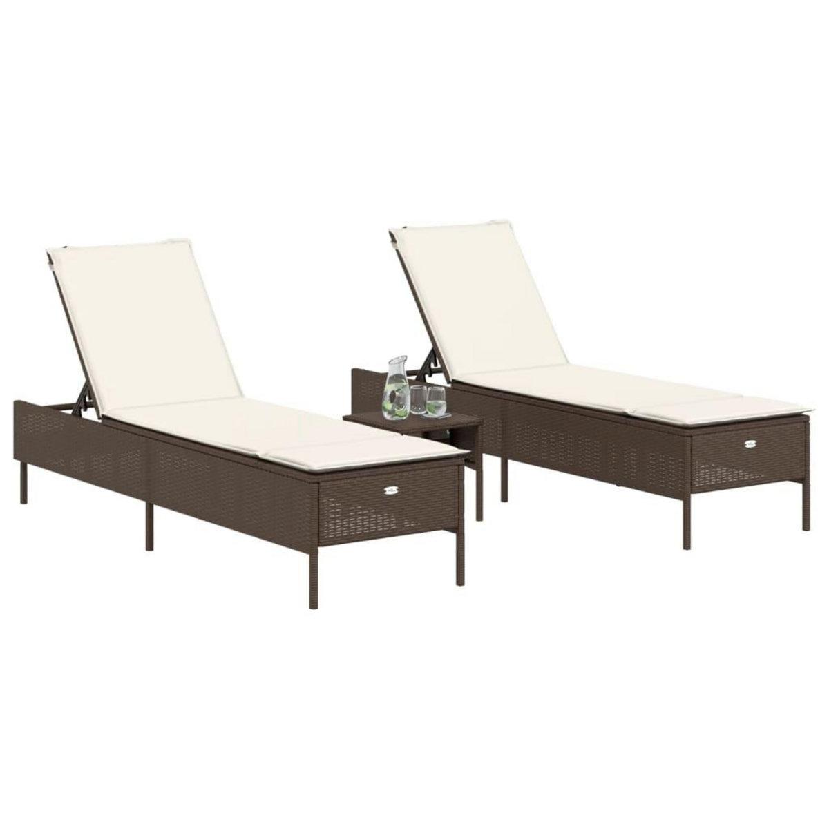 VIDAXL Chaises longues avec coussins lot de 2 marron resine tressee