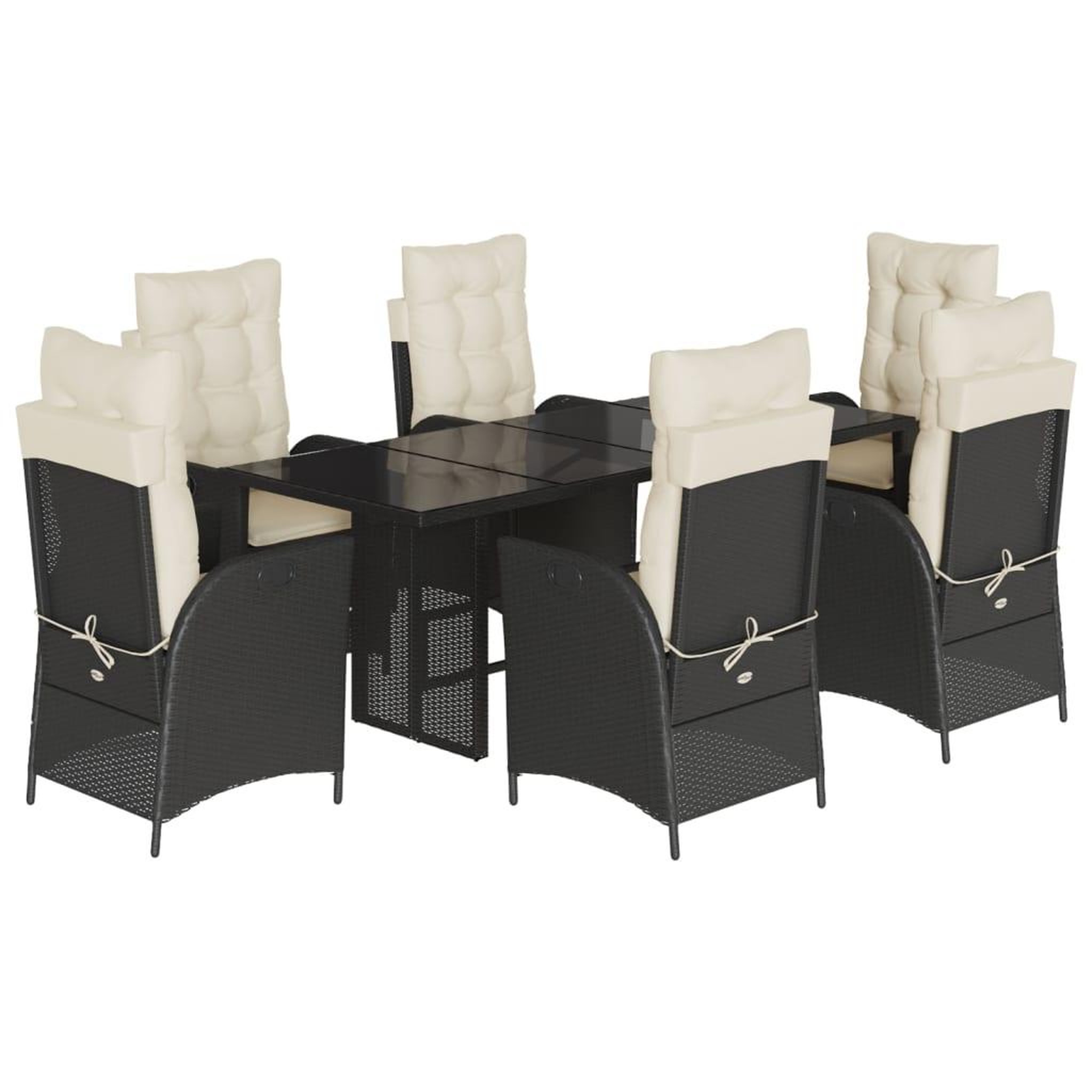 Voir la diapositive 2 : VIDAXL Ensemble a manger de jardin coussins 7pcs Noir Resine tressee