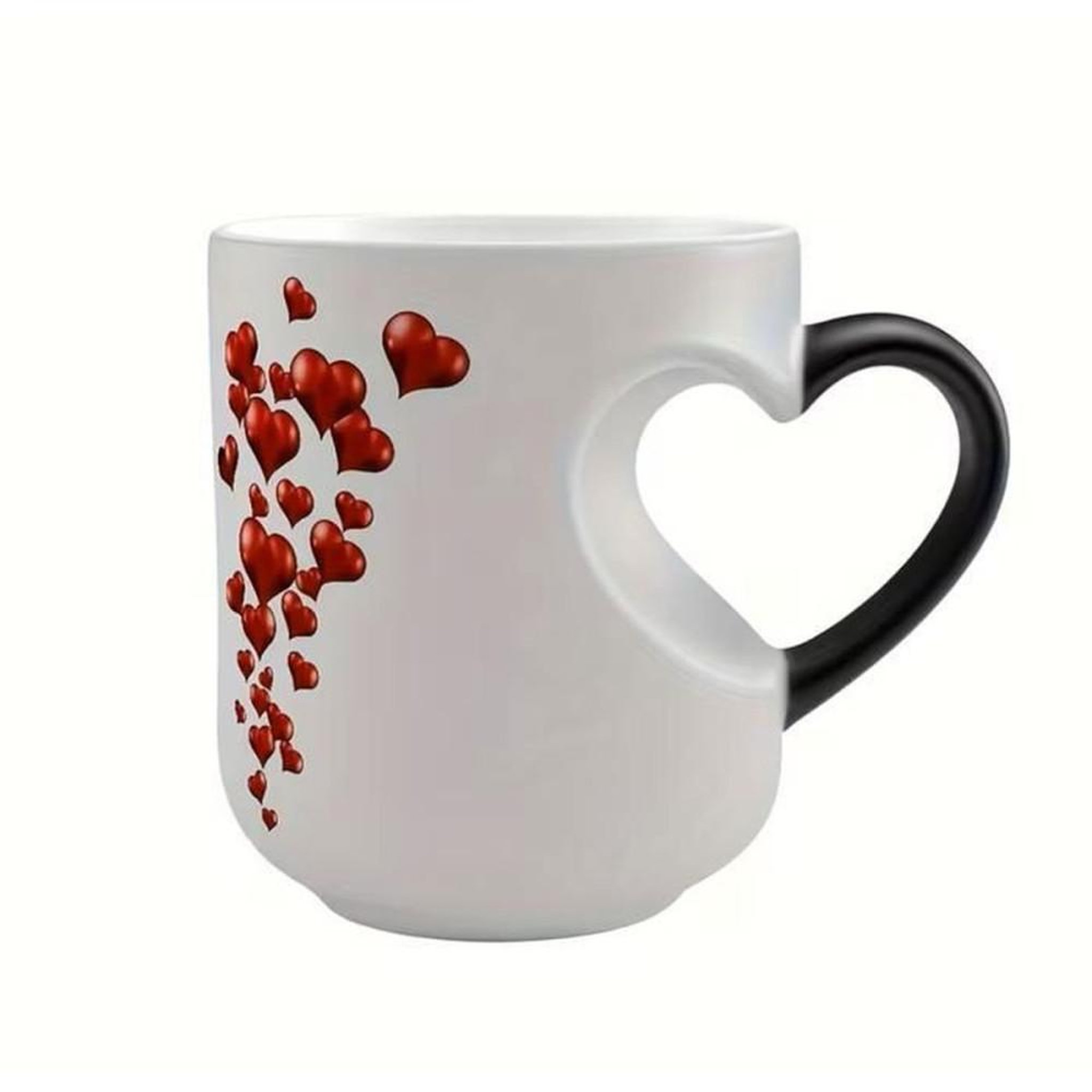 Tasse en céramique thermochromique 325 ml cœurs rouges : noire à froid, blanche à chaud