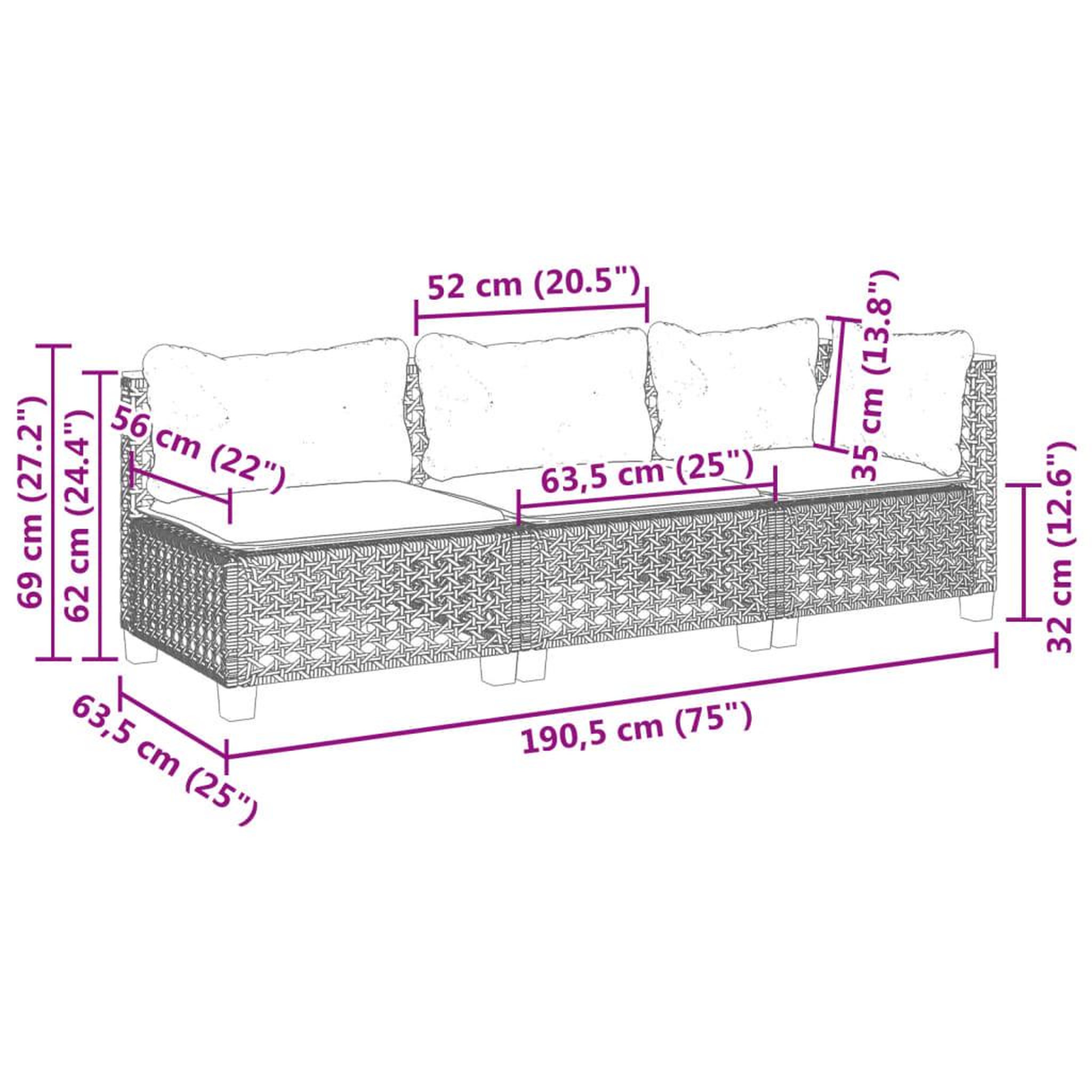 Voir la diapositive 6 : VIDAXL Canape de jardin avec coussins 3 places noir resine tressee