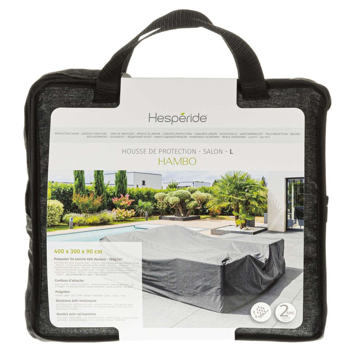 HESPERIDE Housse de protection pour salon de jardin L HAMBO - 400 x 300 x 90 cm - Gris