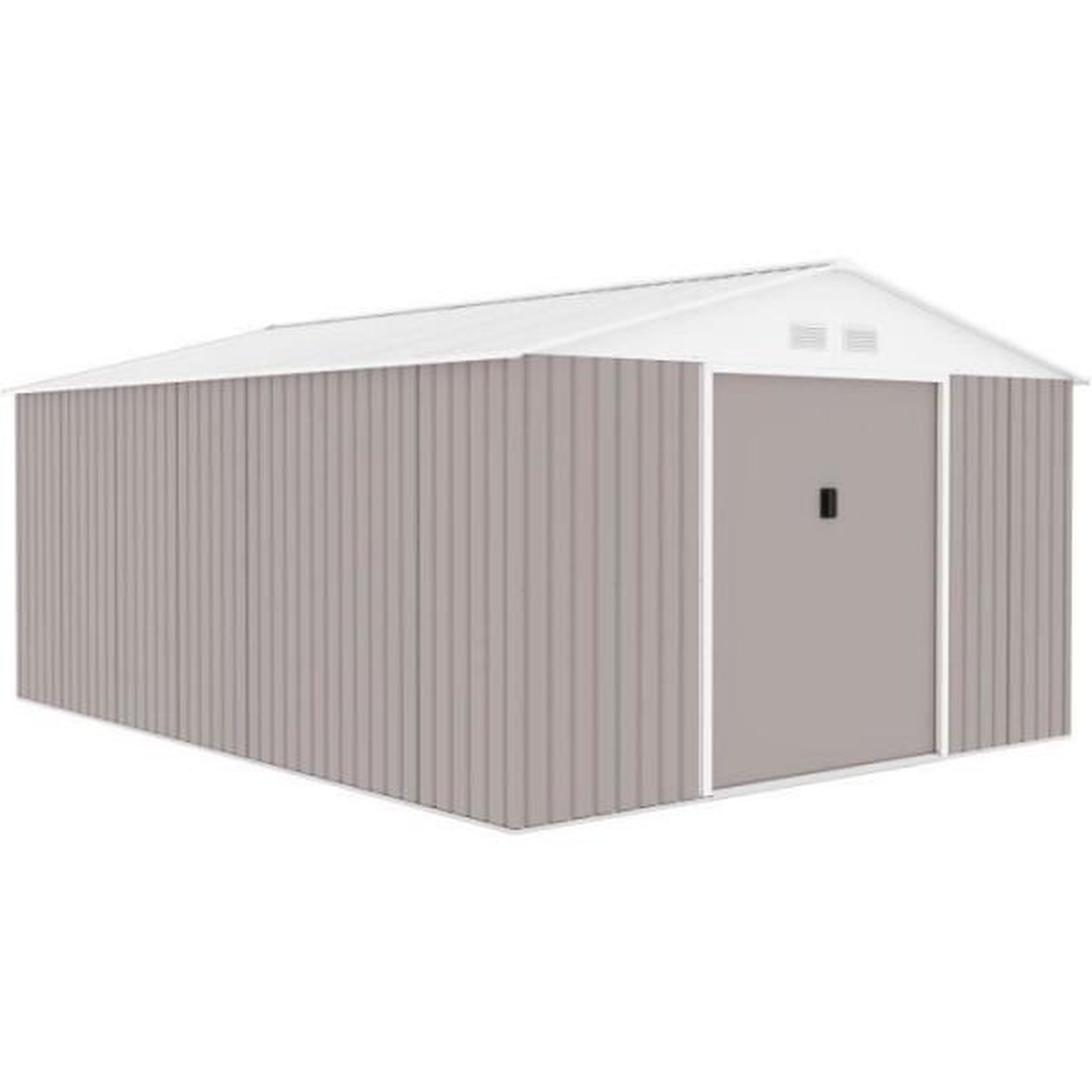 MARKET24 SATURNE Abri de jardin en métal 15,16 m² - 340 x 446 x 210 - Kit d'ancrage inclus, 2 portes coulissantes - Taupe