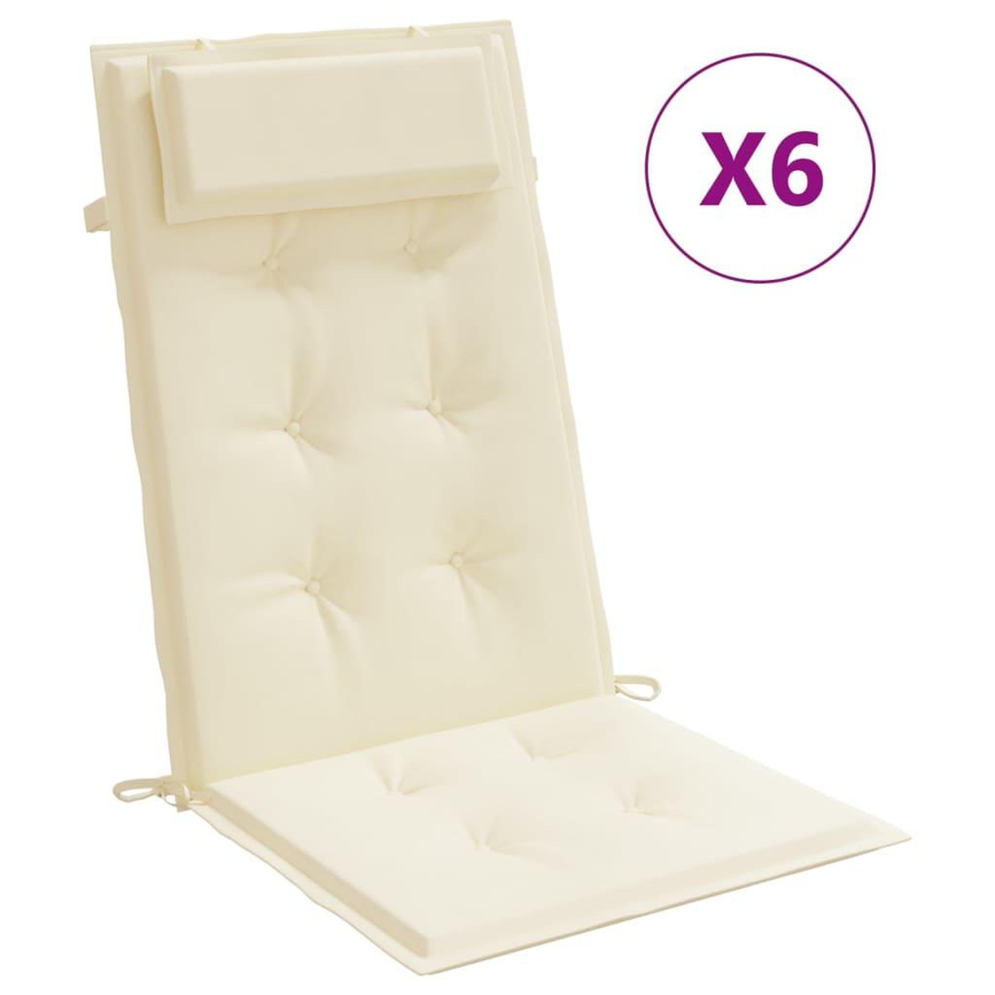 Voir la diapositive 2 : VIDAXL Coussins de chaise a dossier haut lot de 6 creme tissu oxford