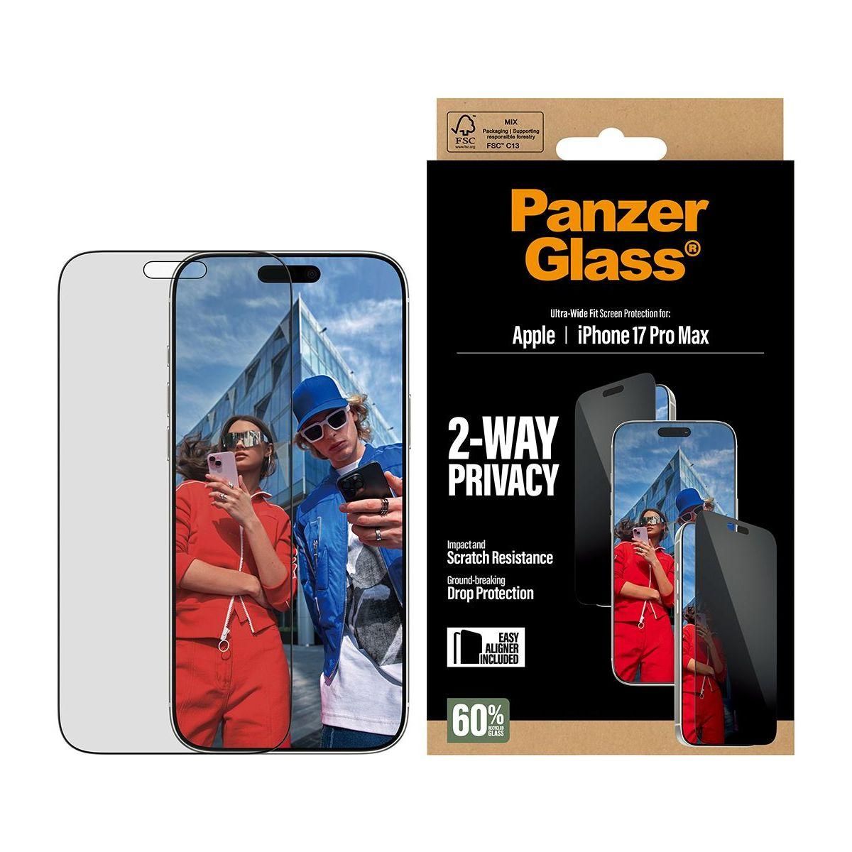 PANZERGLASS Protège écran iPhone 17 Pro Max Verre trempé privacy