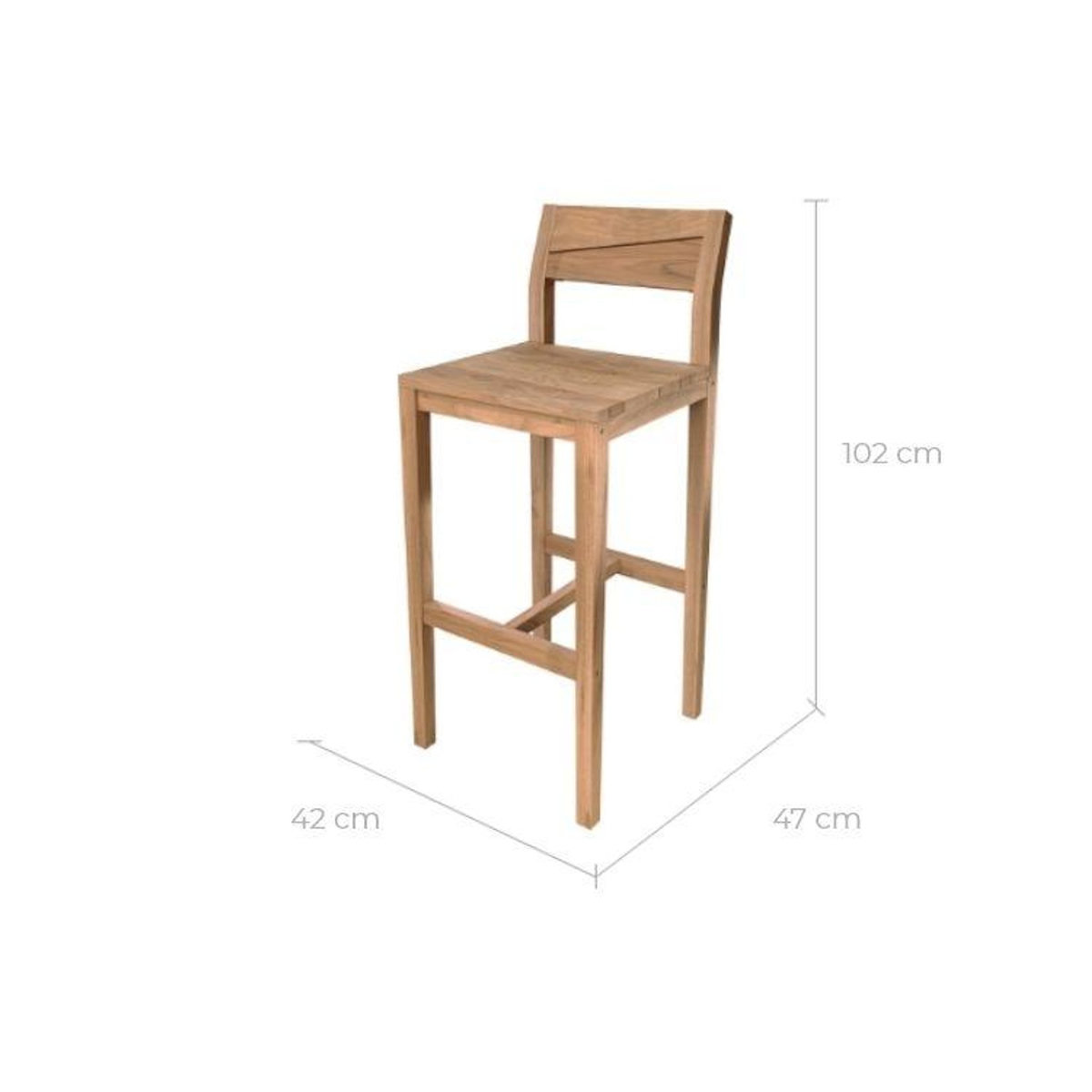 Rendez vous déco Lot de 2 chaises de bar extérieur 74 cm en bois de teck massif-Tunga