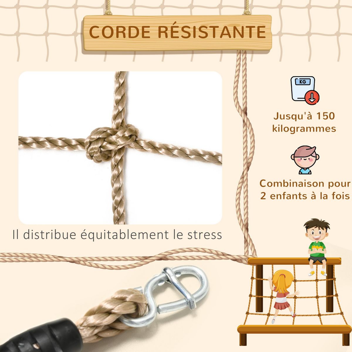 OUTSUNNY Filet d'escalade enfant PE filet à grimper 3-6 ans 1,5L x 2H m crochets acier galvanisé