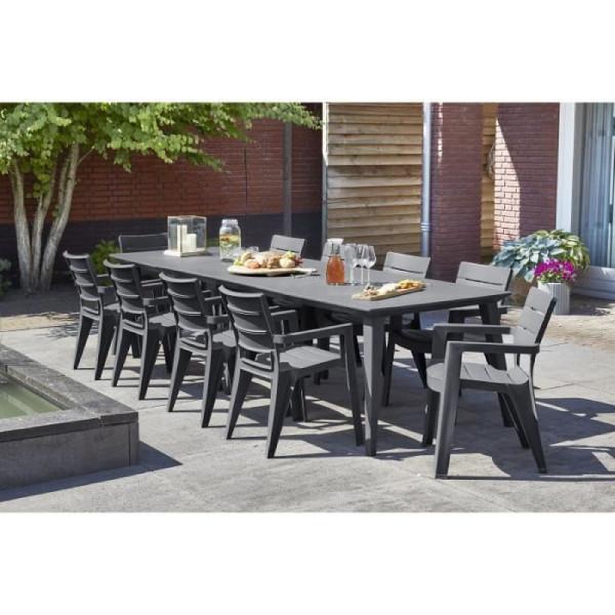 Voir la diapositive 5 : ALLIBERT by KETER Table de jardin - Rectangulaire - Coloris : gris graphite - En résine - 8 a 12 personnes - LIMA - Allibert by KETER