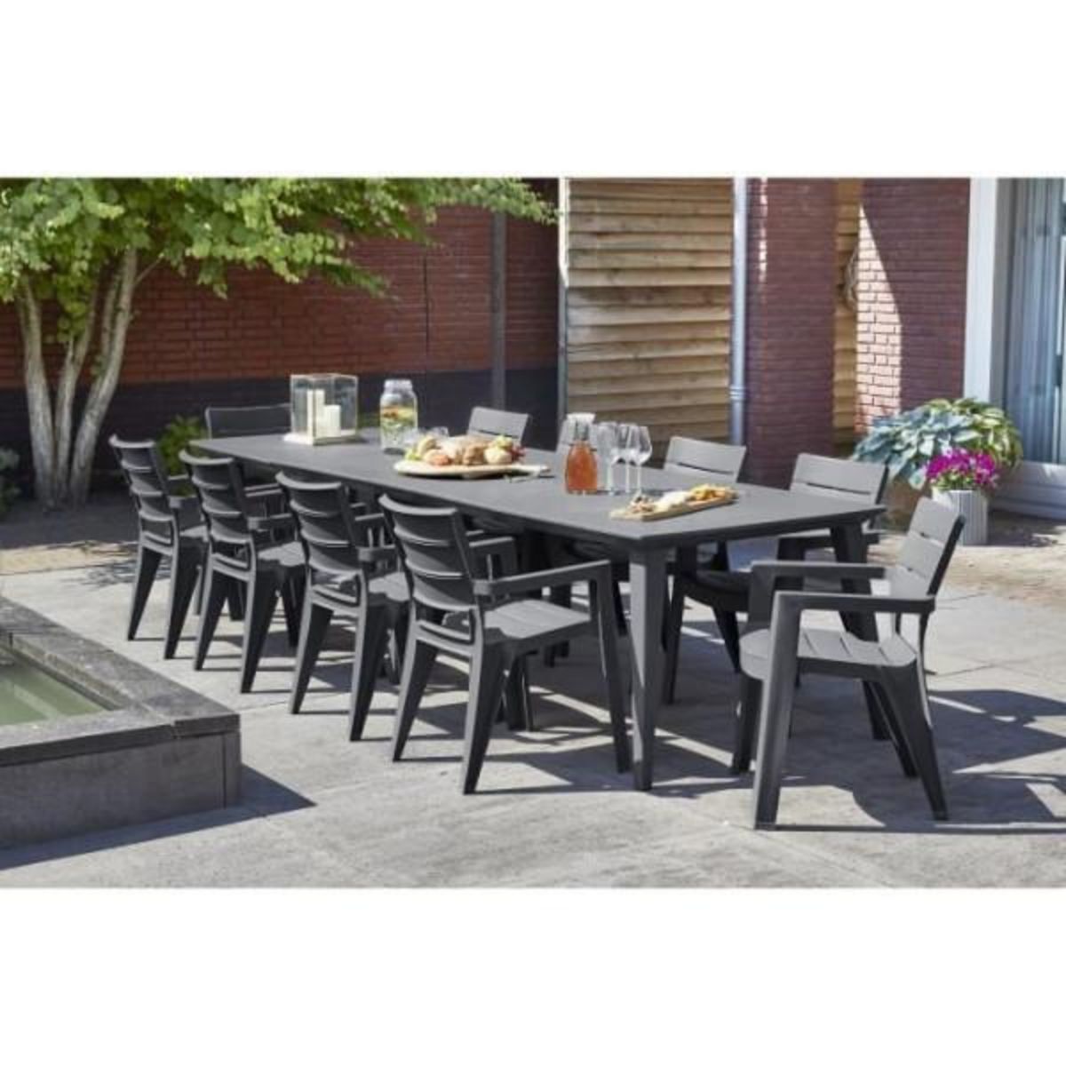 ALLIBERT by KETER Table de jardin - Rectangulaire - Coloris : gris graphite - En résine - 8 a 12 personnes - LIMA - Allibert by KETER