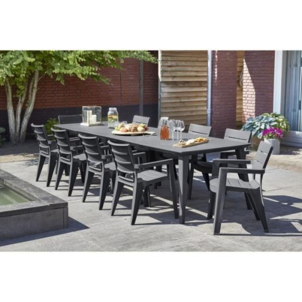 ALLIBERT by KETER Table de jardin - Rectangulaire - Coloris : gris graphite - En résine - 8 a 12 personnes - LIMA - Allibert by KETER