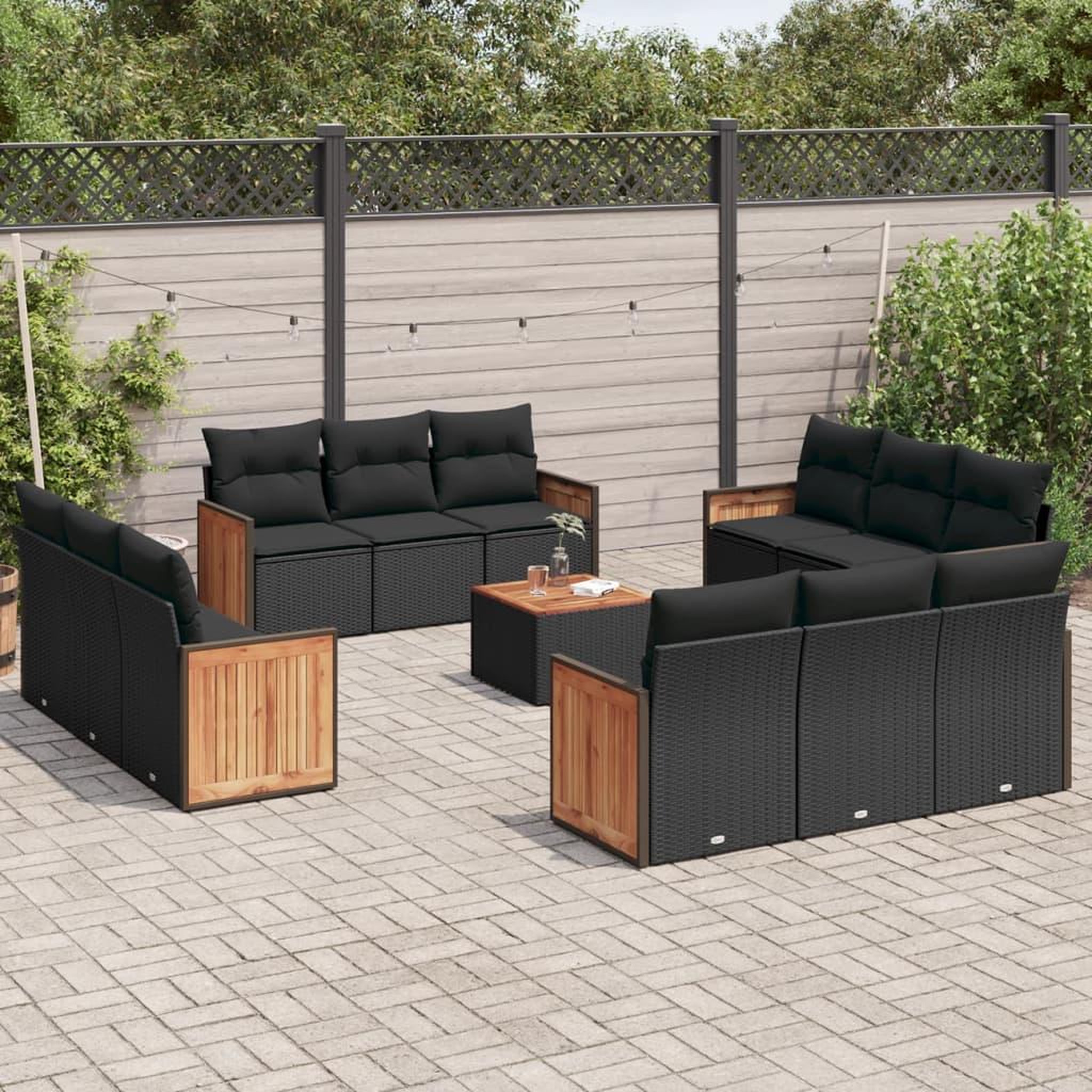 VIDAXL Salon de jardin avec coussins 13 pcs noir resine tressee